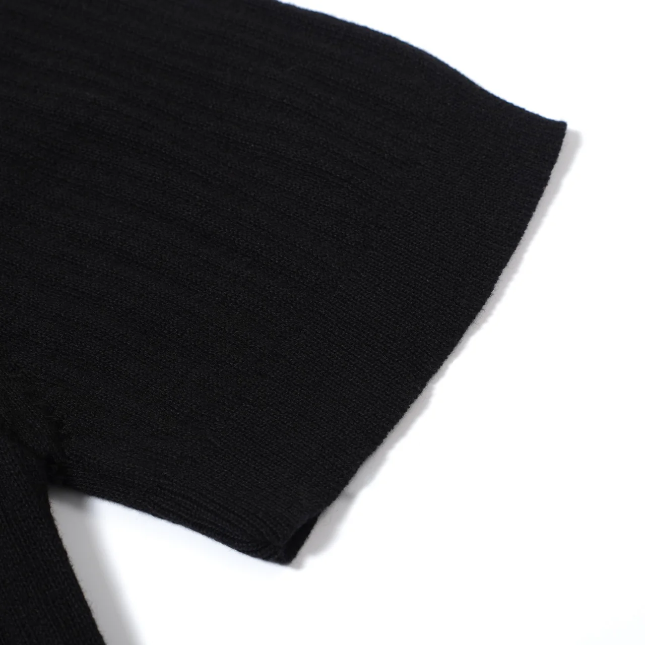 Men's 60s Black Ribbed Knit Polo – Minimalist Retro Shirt - Image 5
