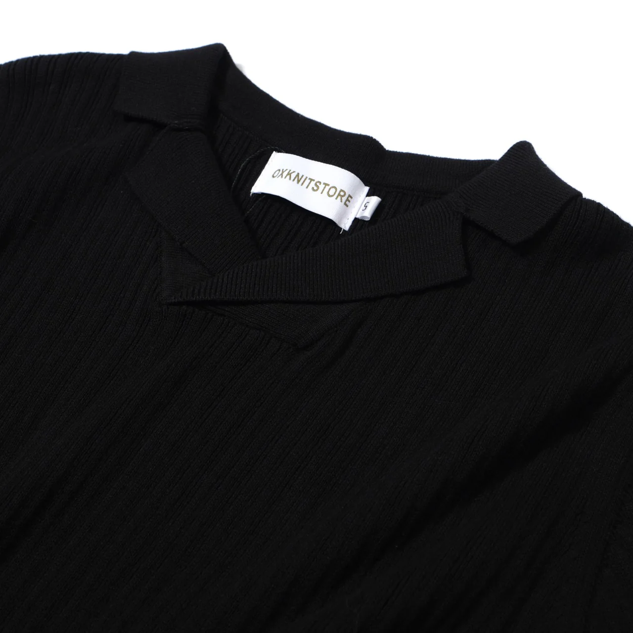 Men's 60s Black Ribbed Knit Polo – Minimalist Retro Shirt - Image 8