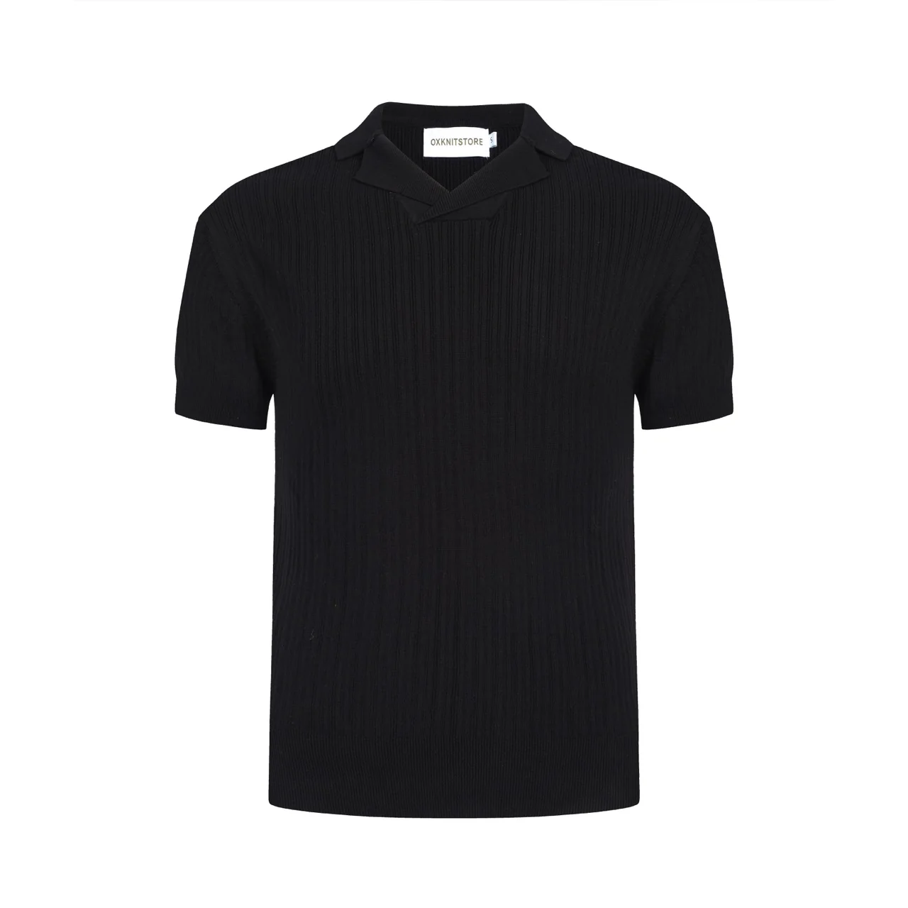 Men's 60s Black Ribbed Knit Polo – Minimalist Retro Shirt - Image 9