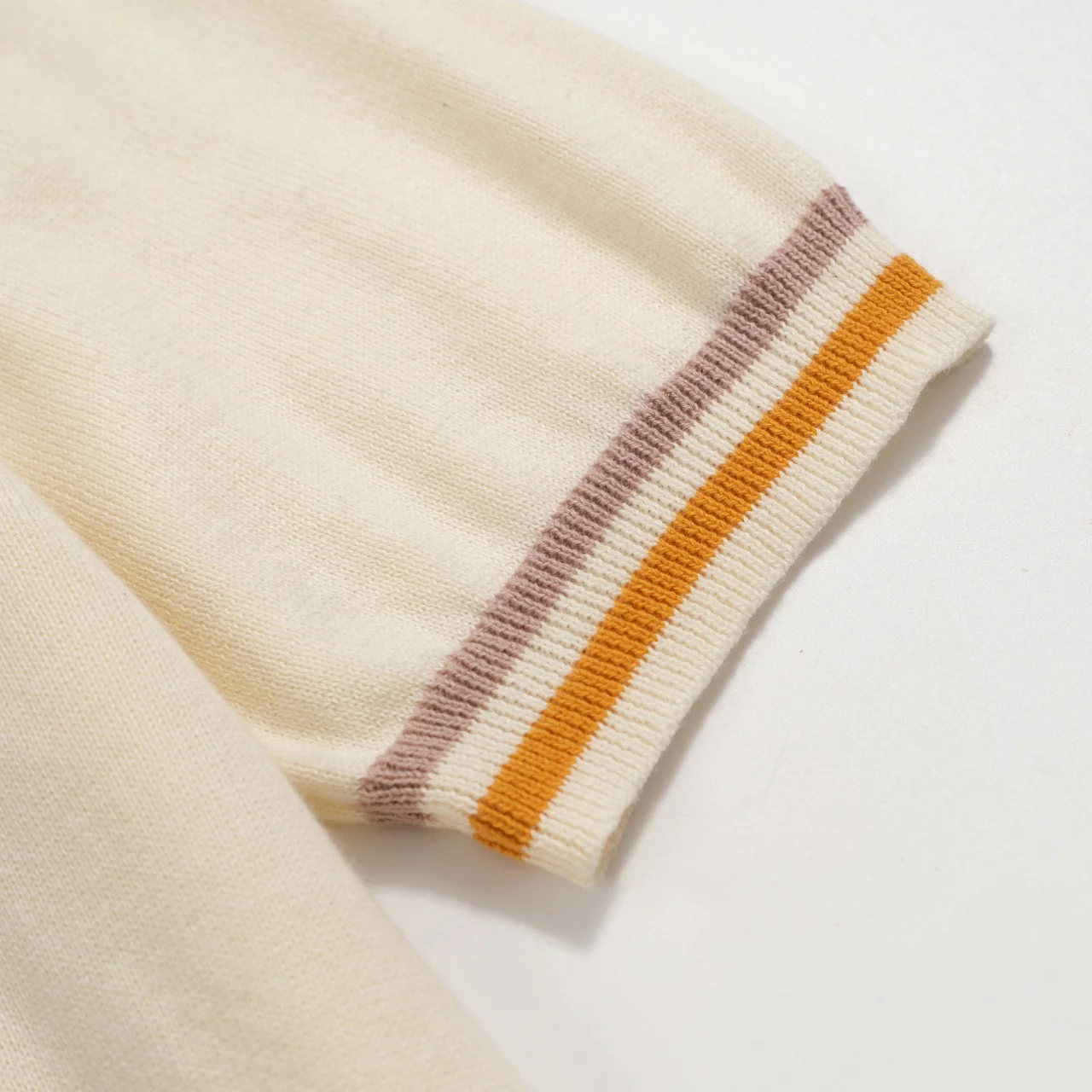 Men's 60s Mod Cream Knit Polo – Multicolor Tipped Trim - Image 4