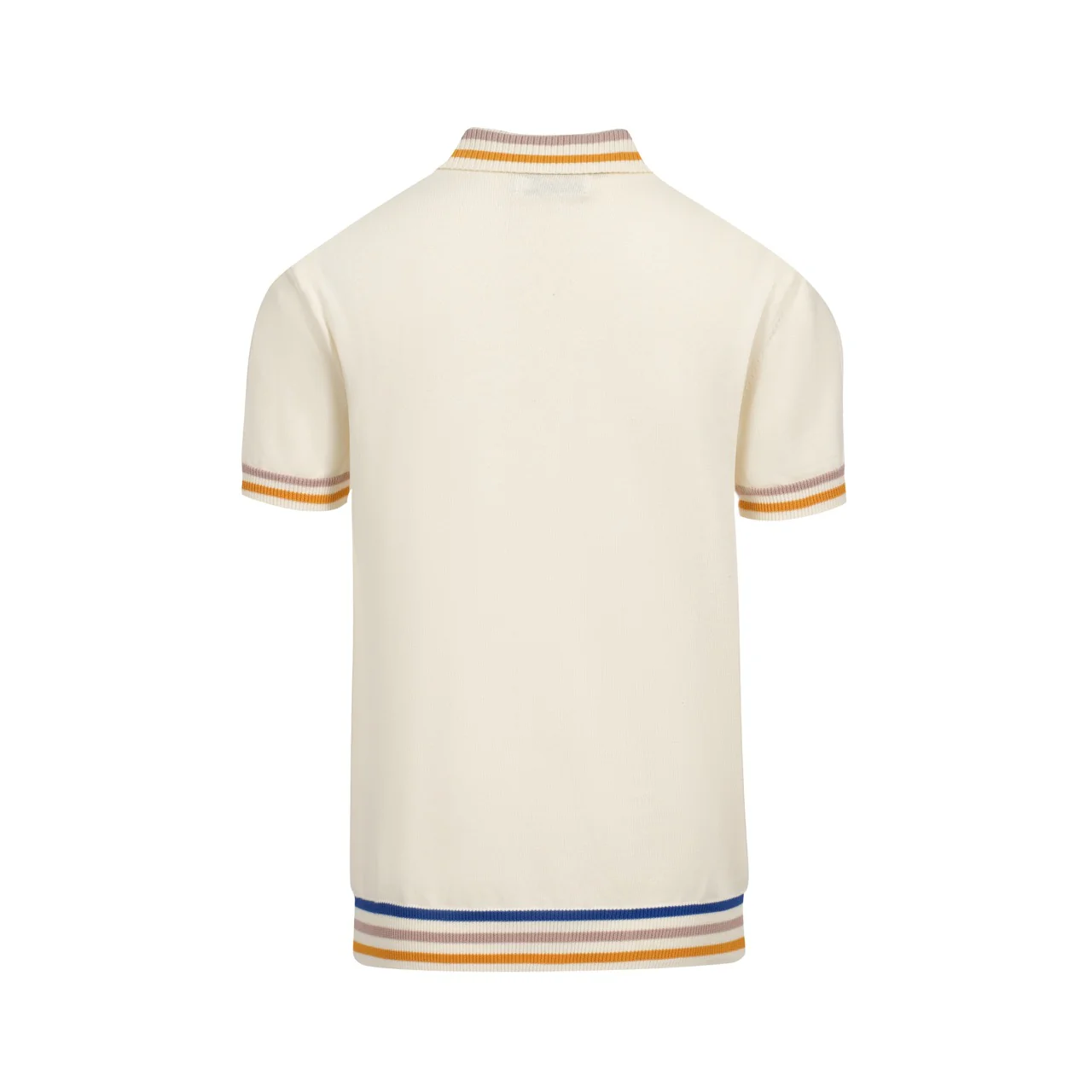 Men's 60s Mod Cream Knit Polo – Multicolor Tipped Trim - Image 9