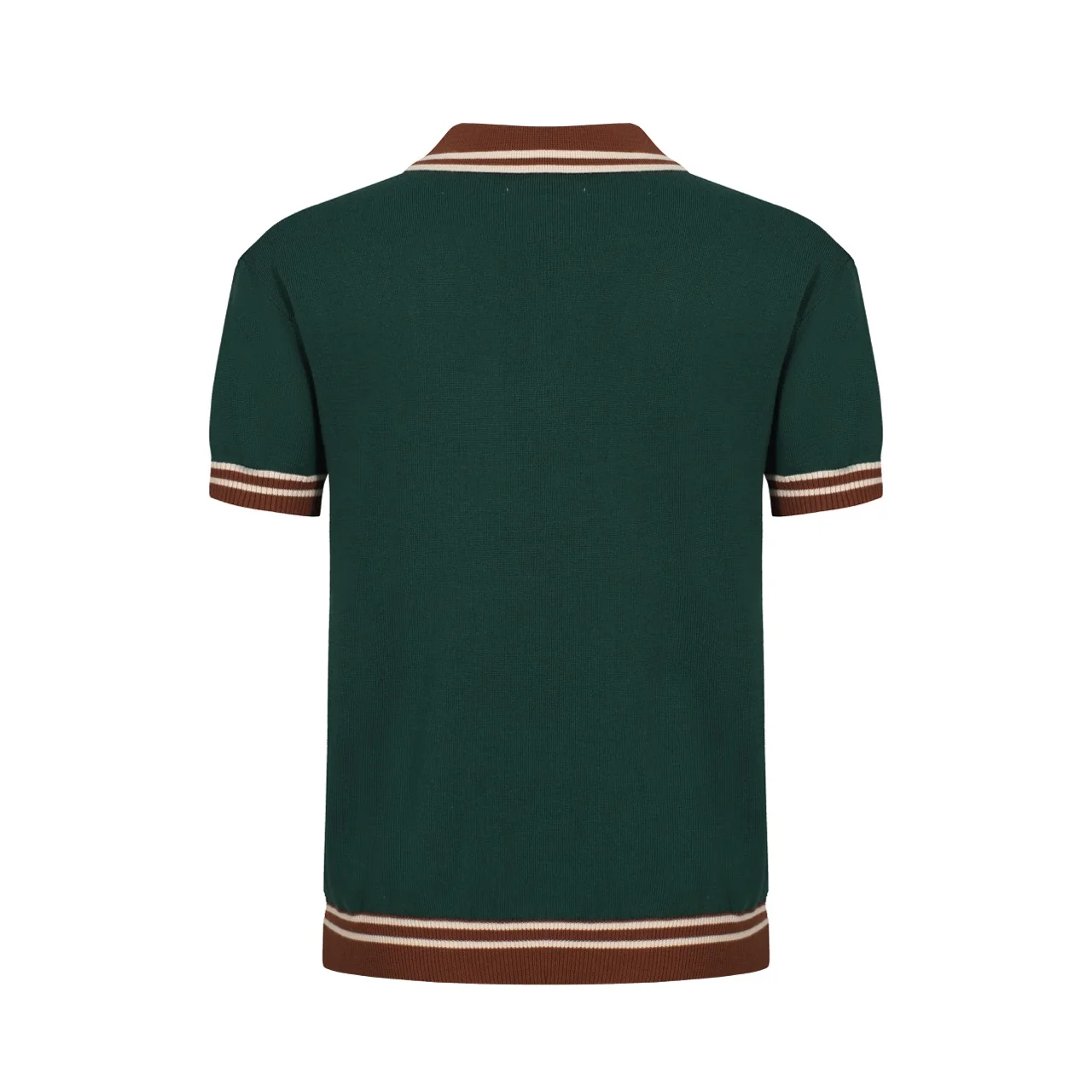 Men's 60s Green Knit Polo Shirt – Retro Brown Collar & Cuffs - Image 10
