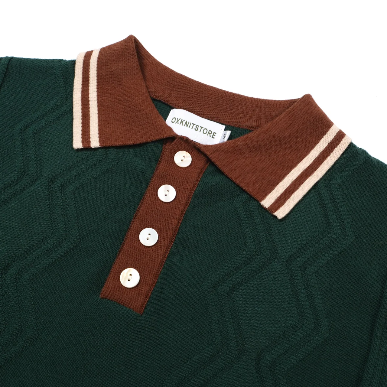 Men's 60s Green Knit Polo Shirt – Retro Brown Collar & Cuffs - Image 3