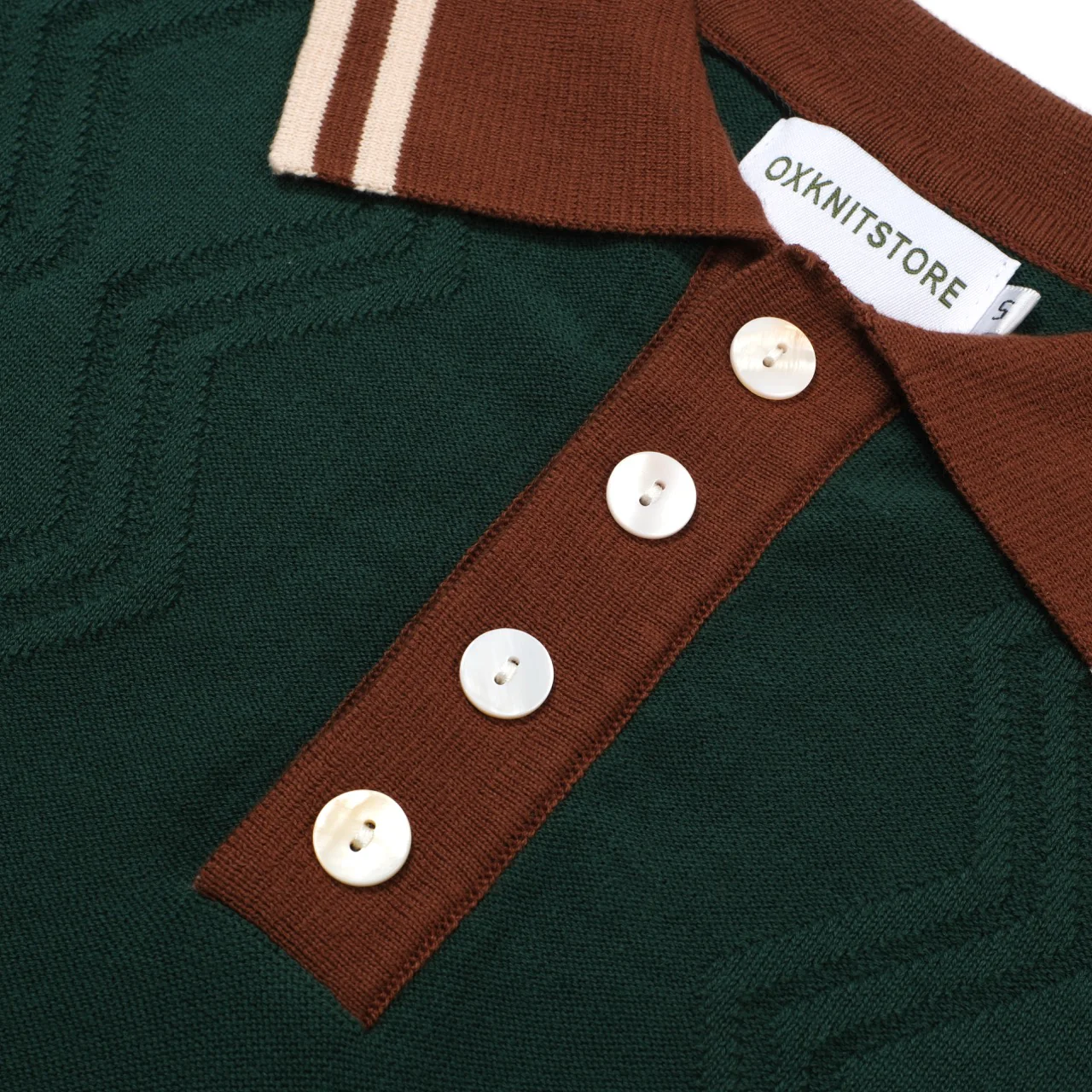 Men's 60s Green Knit Polo Shirt – Retro Brown Collar & Cuffs - Image 4