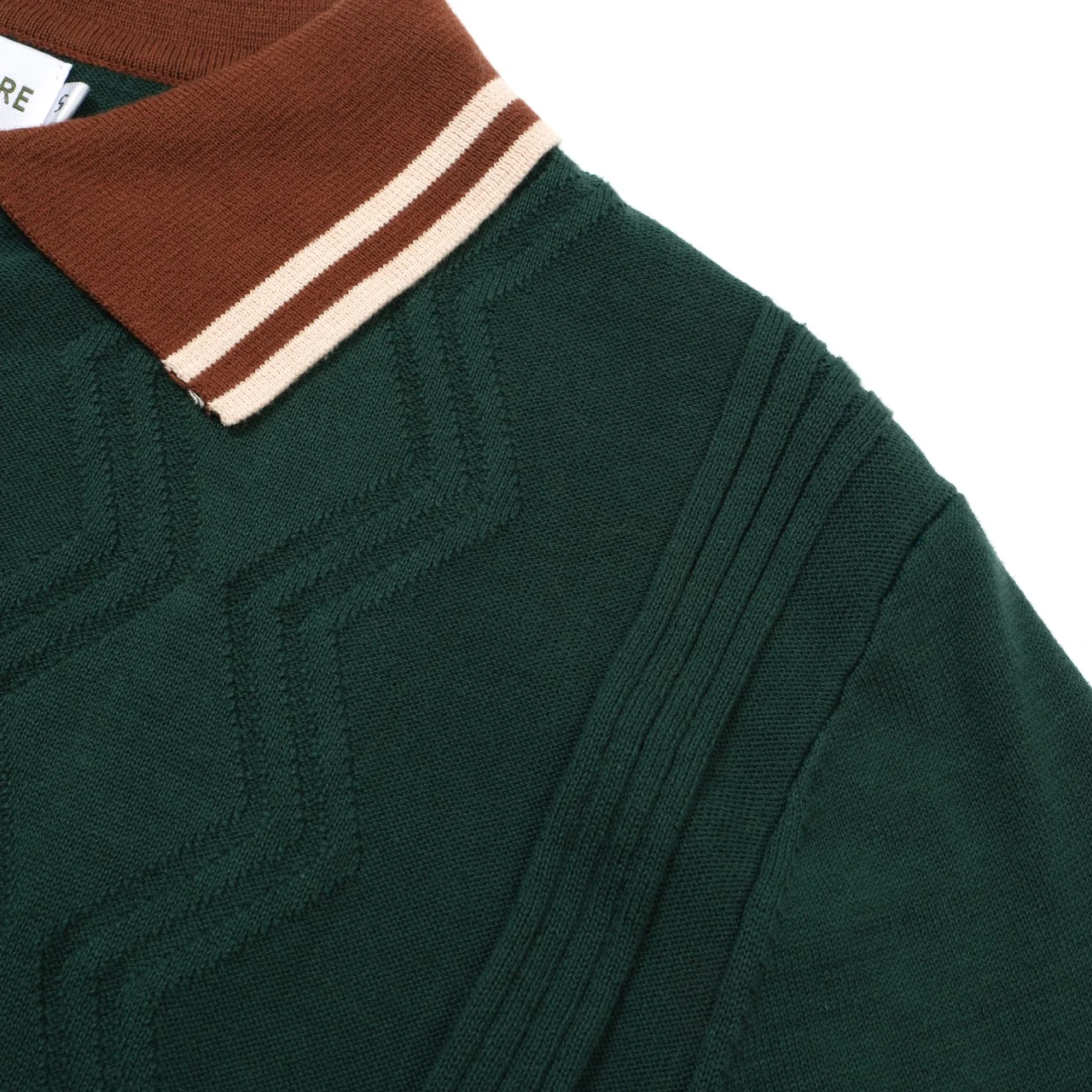 Men's 60s Green Knit Polo Shirt – Retro Brown Collar & Cuffs - Image 5