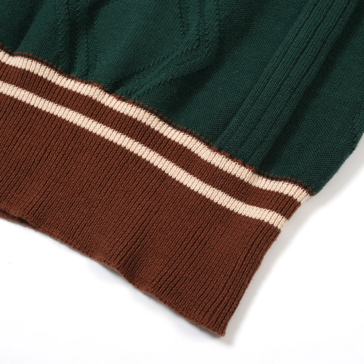 Men's 60s Green Knit Polo Shirt – Retro Brown Collar & Cuffs - Image 7