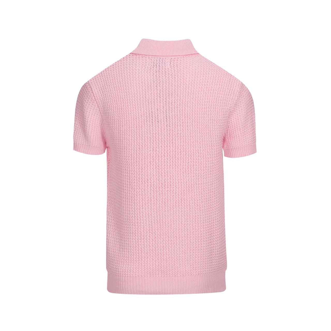 Men's 60s Mod Pink Waffle Knit Polo – Lightweight Retro V-Neck Shirt - Image 8