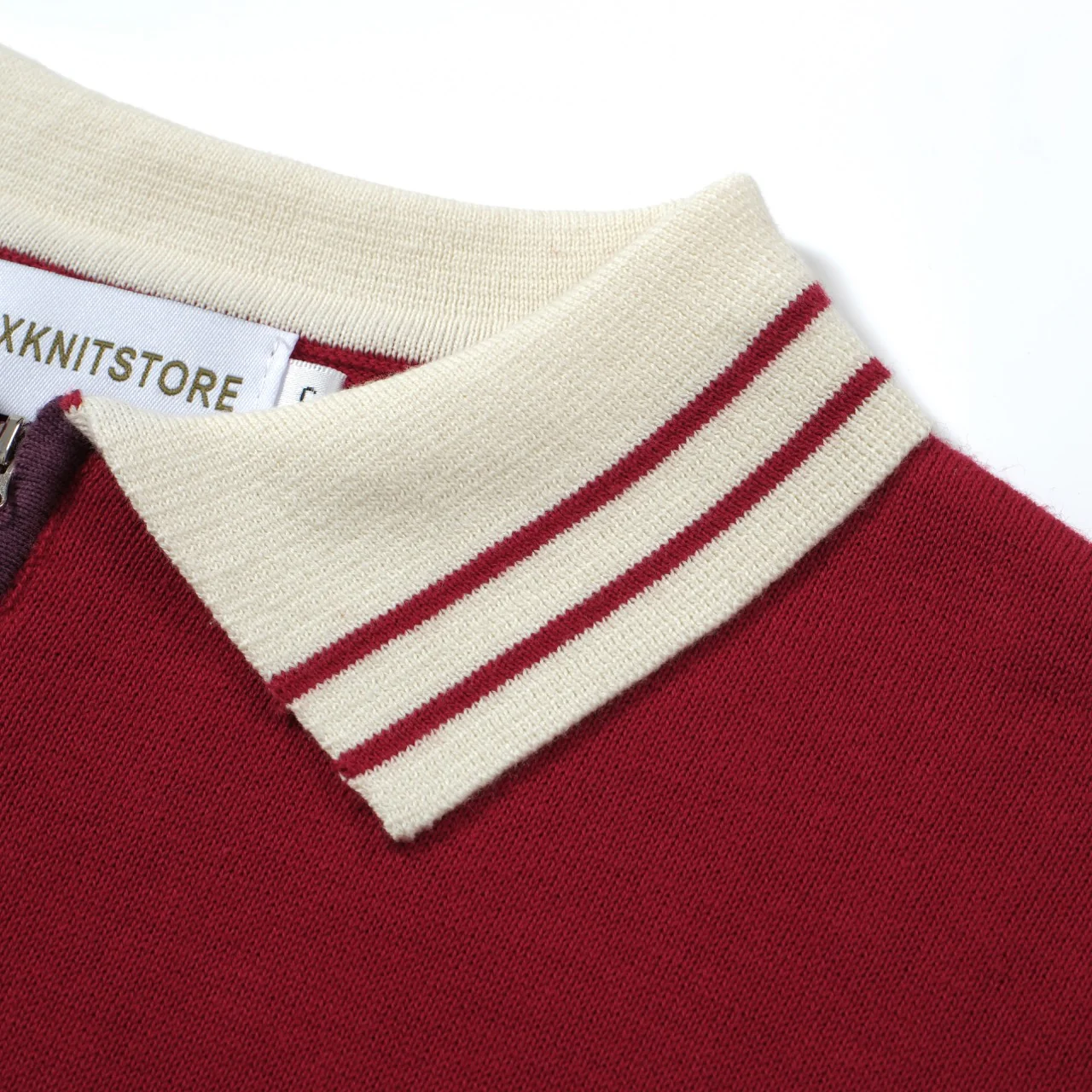 Men's 60s Mod Red Knit Zip Polo – Retro Casual Contrast Trim Shirt - Image 4
