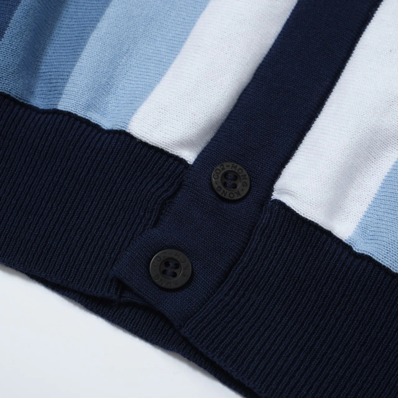 Men's 60s Vertical Stripe Knit Shirt – Navy and Sky Blue Button-Up Polo - Image 6