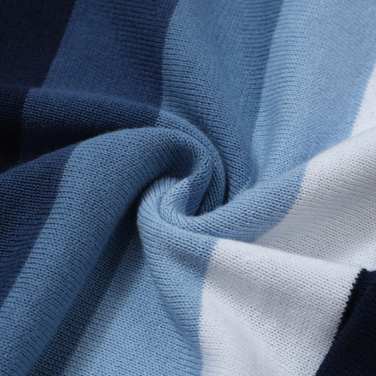 Men's 60s Vertical Stripe Knit Shirt – Navy and Sky Blue Button-Up Polo - Image 8