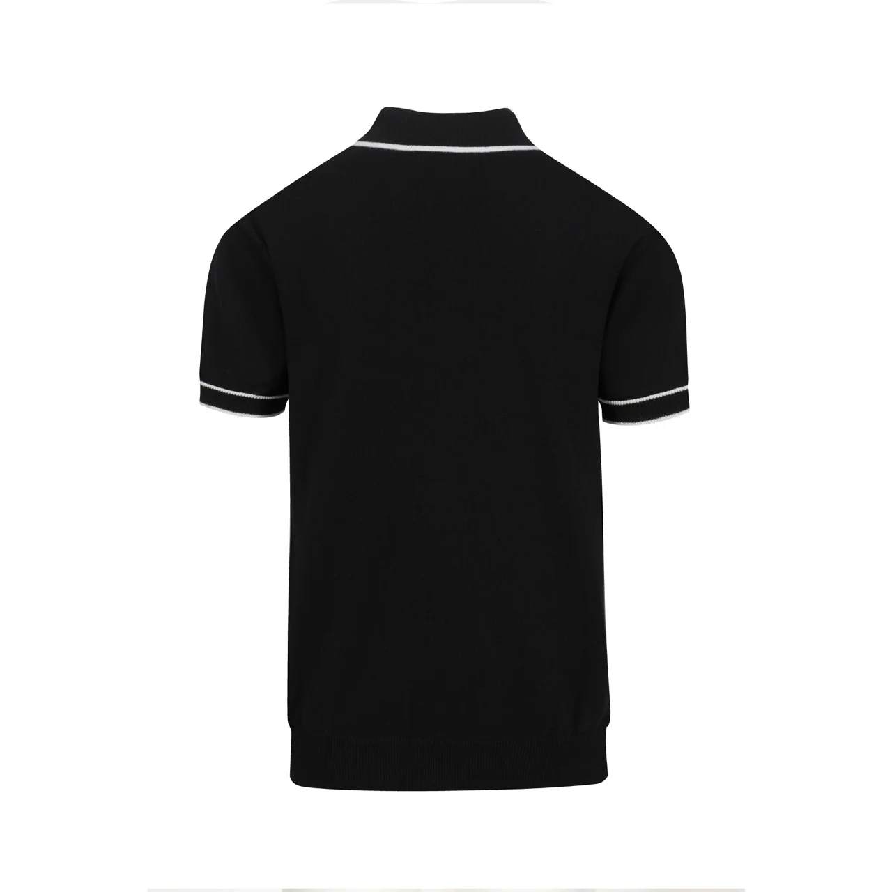 Men's 70s Black Mod Polo – Contrast Tipped Retro Knit Shirt - Image 9