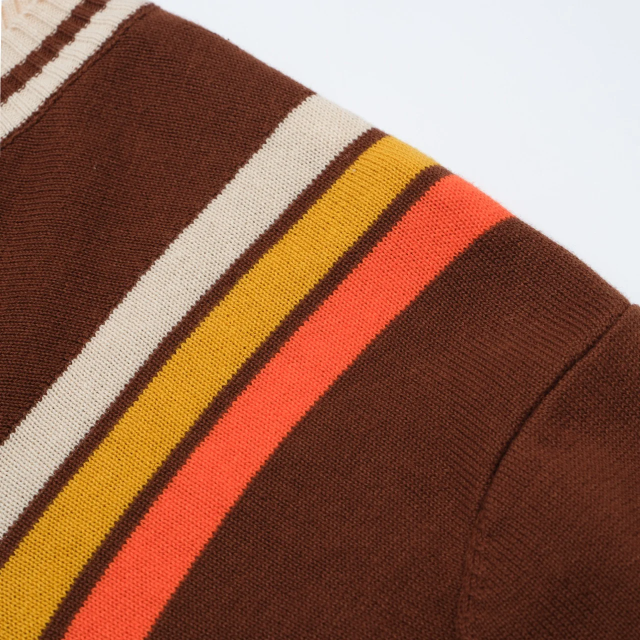 Men's 70s Brown Knit Tee – Retro Racing Stripe Shirt - Image 7