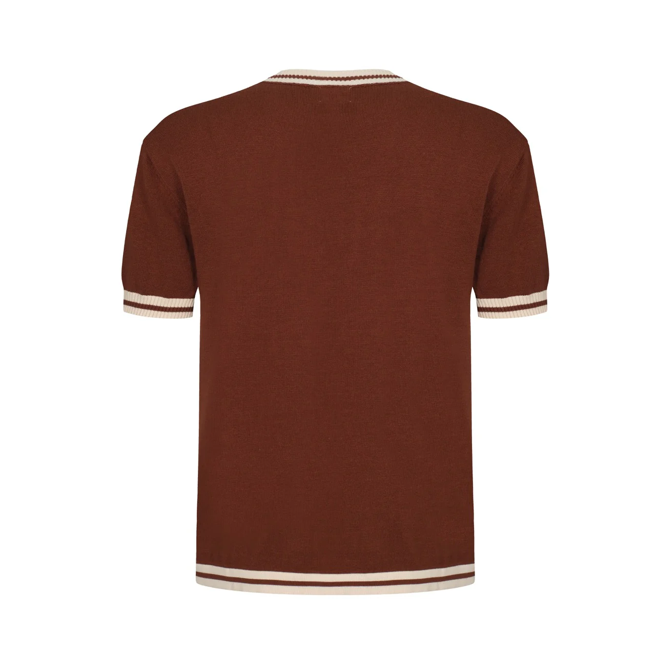 Men's 70s Brown Knit Tee – Retro Racing Stripe Shirt - Image 8
