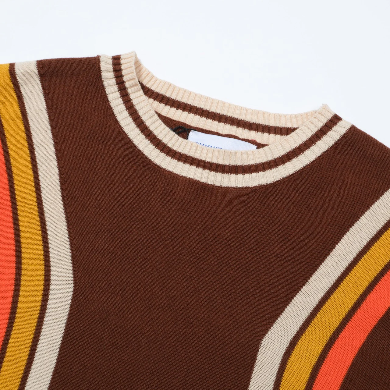 Men's 70s Brown Knit Tee – Retro Racing Stripe Shirt - Image 9