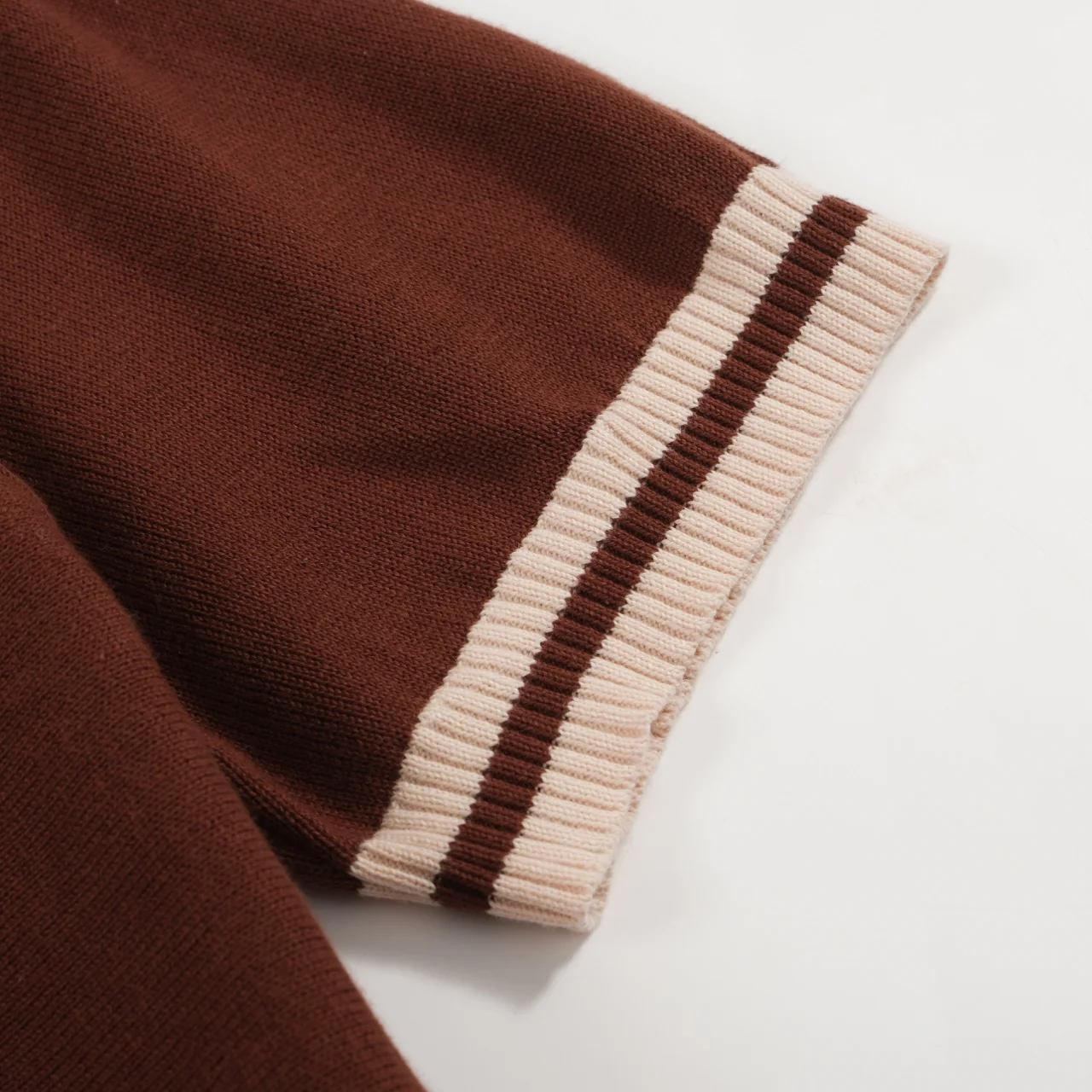 Men's 70s Brown Retro Knit Polo – Sunset Stripe V-Neck - Image 4
