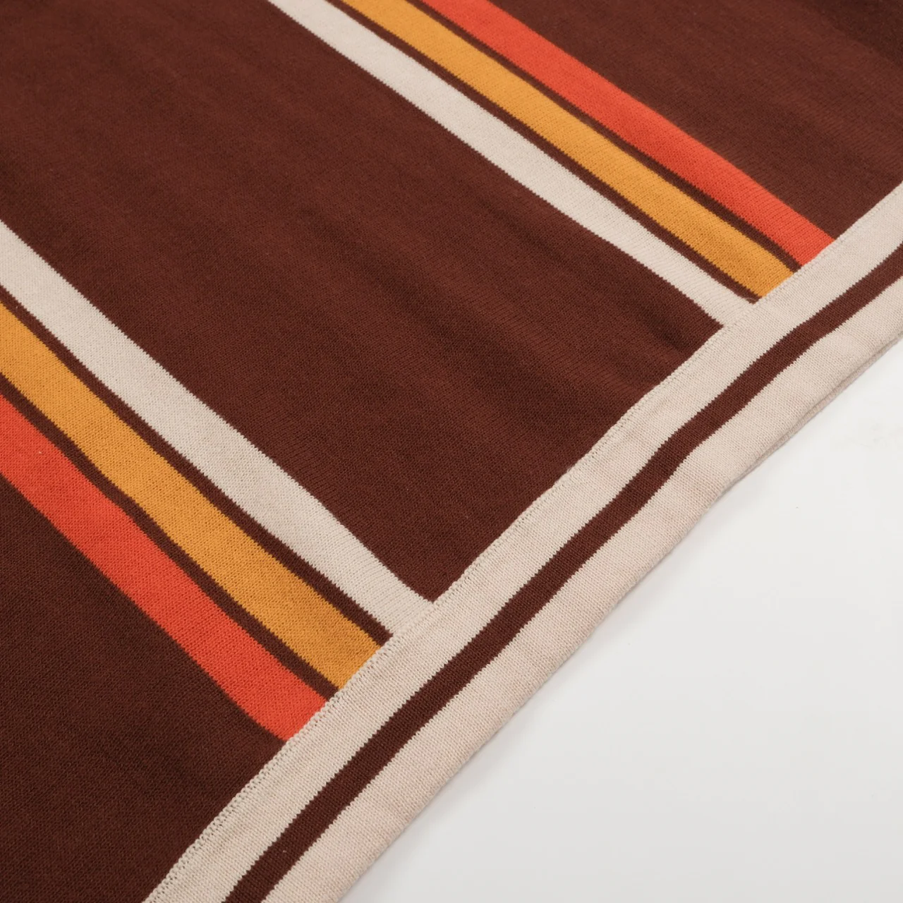 Men's 70s Brown Retro Knit Polo – Sunset Stripe V-Neck - Image 5