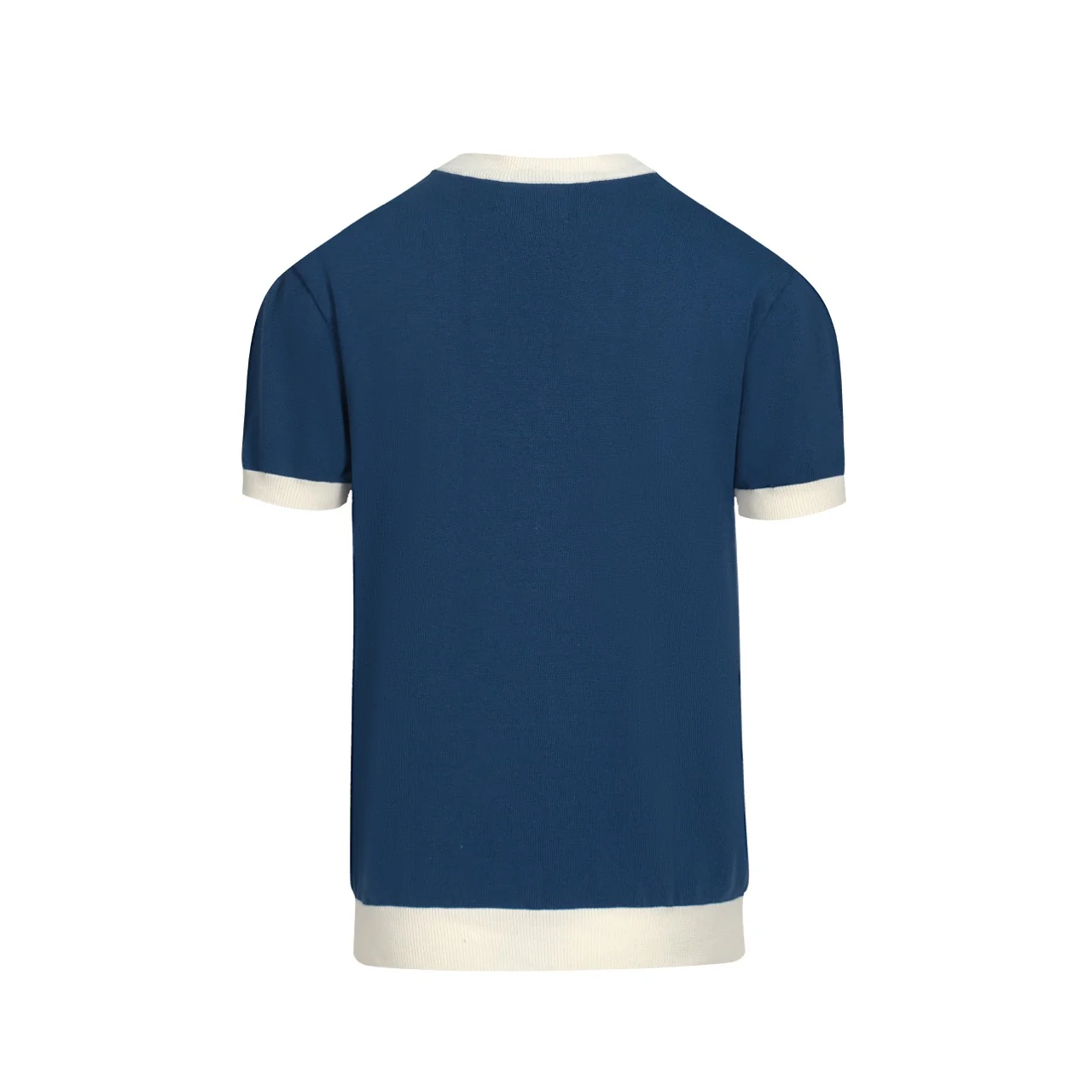Men's 70s Colorblock Knit Tee – Blue Retro Stripe Crewneck - Image 7