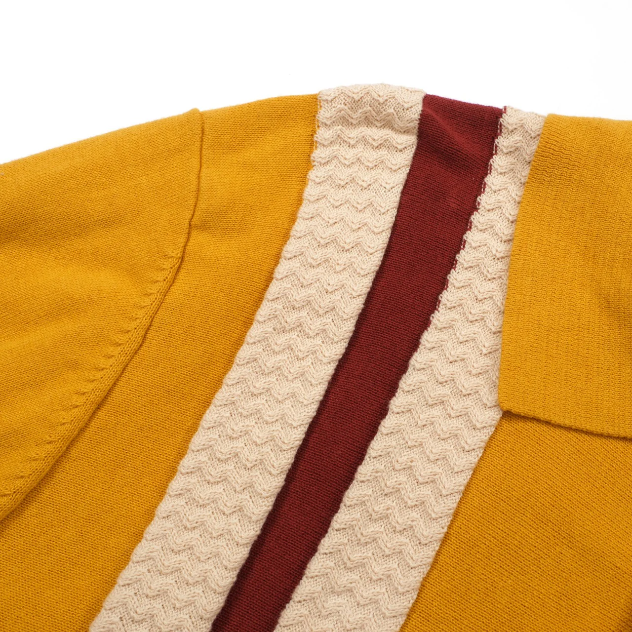 Men's 70s Golden Knit Polo – Retro Stripe Panel Shirt - Image 5