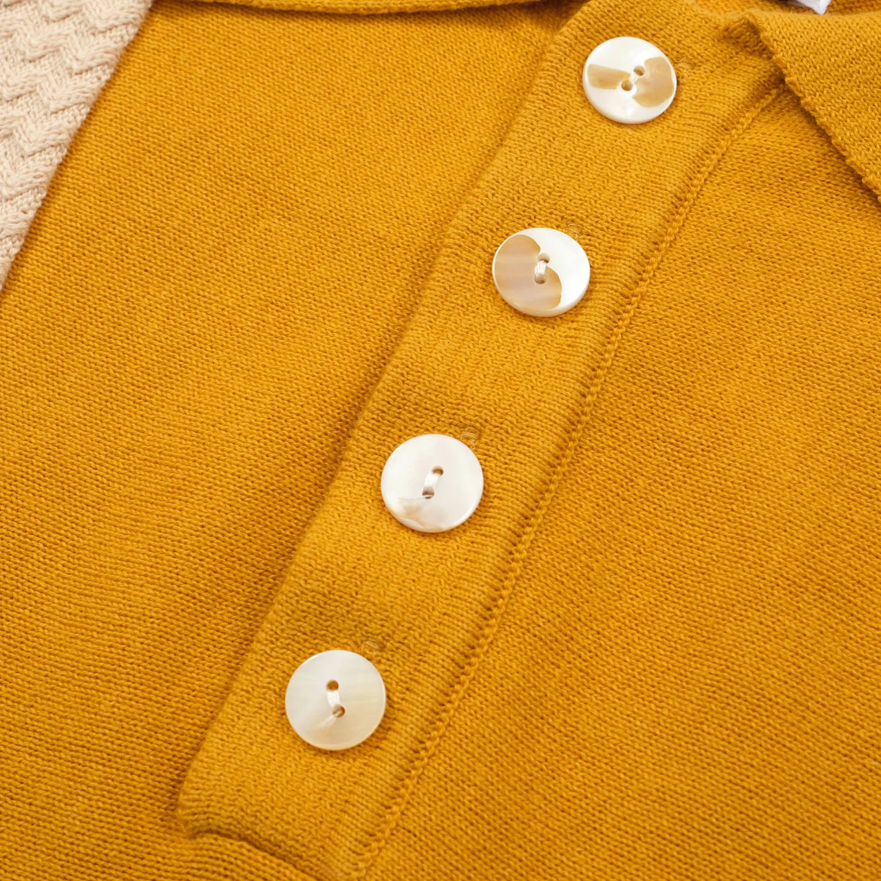 Men's 70s Golden Knit Polo – Retro Stripe Panel Shirt - Image 6