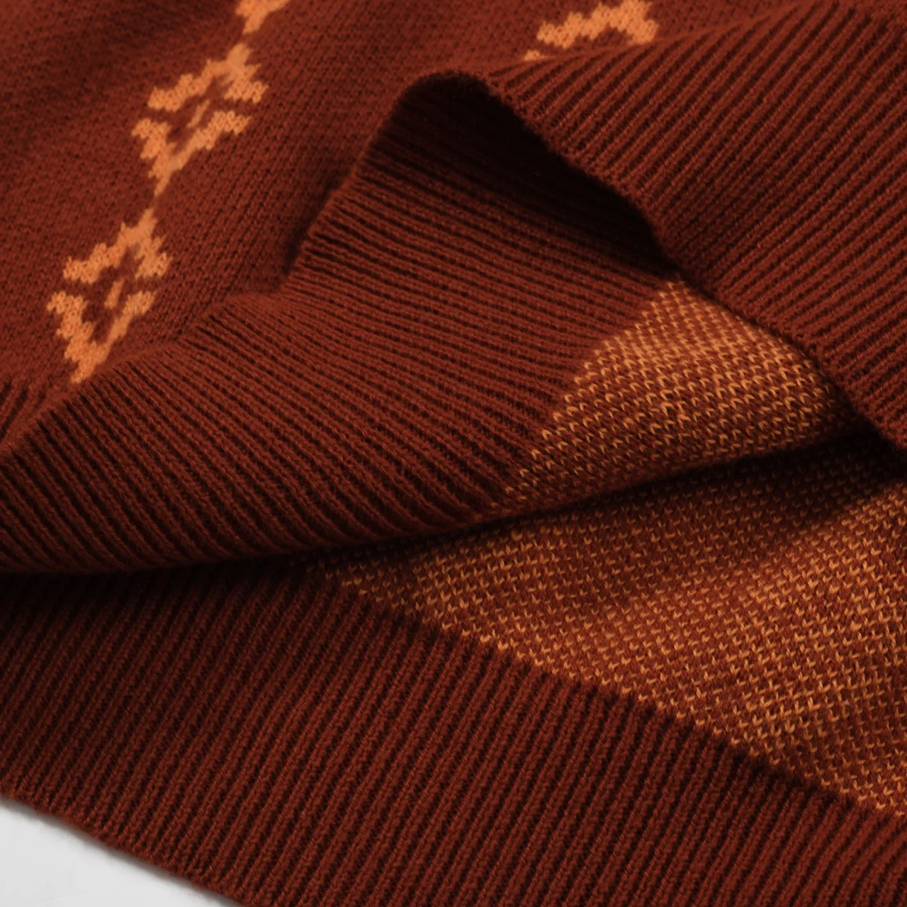 Men's 70s Retro Knit Polo – Rust Orange Geometric Short Sleeve Shirt - Image 5