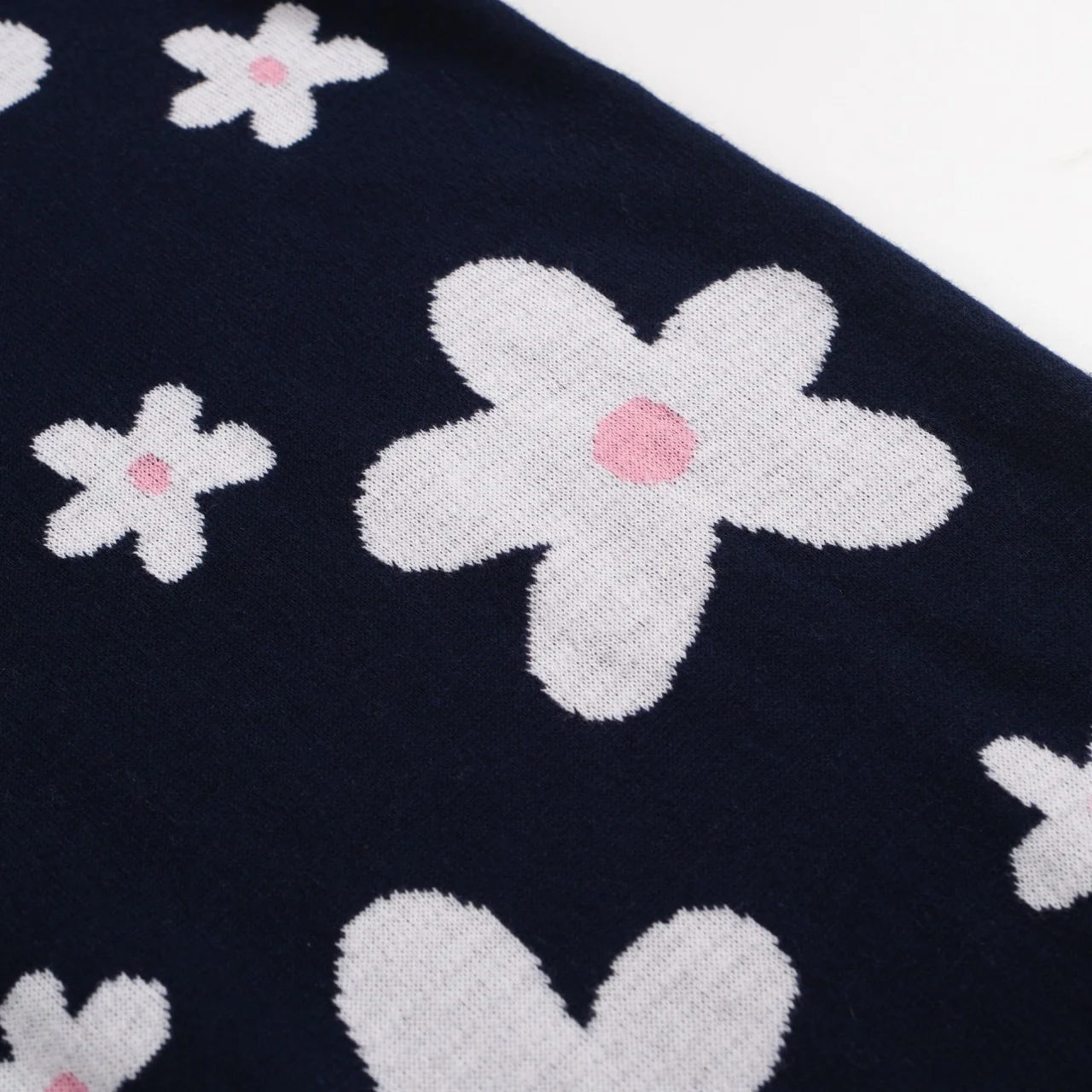 Men's 70s Navy Daisy Knit Polo – Retro Pink Collar - Image 8