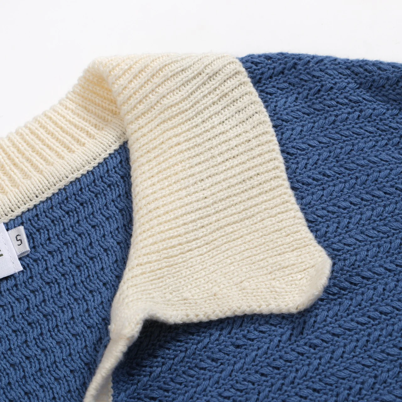 Men's 70s Knit Polo Shirt – Wide Collar Retro Short Sleeve in Navy Blue - Image 4