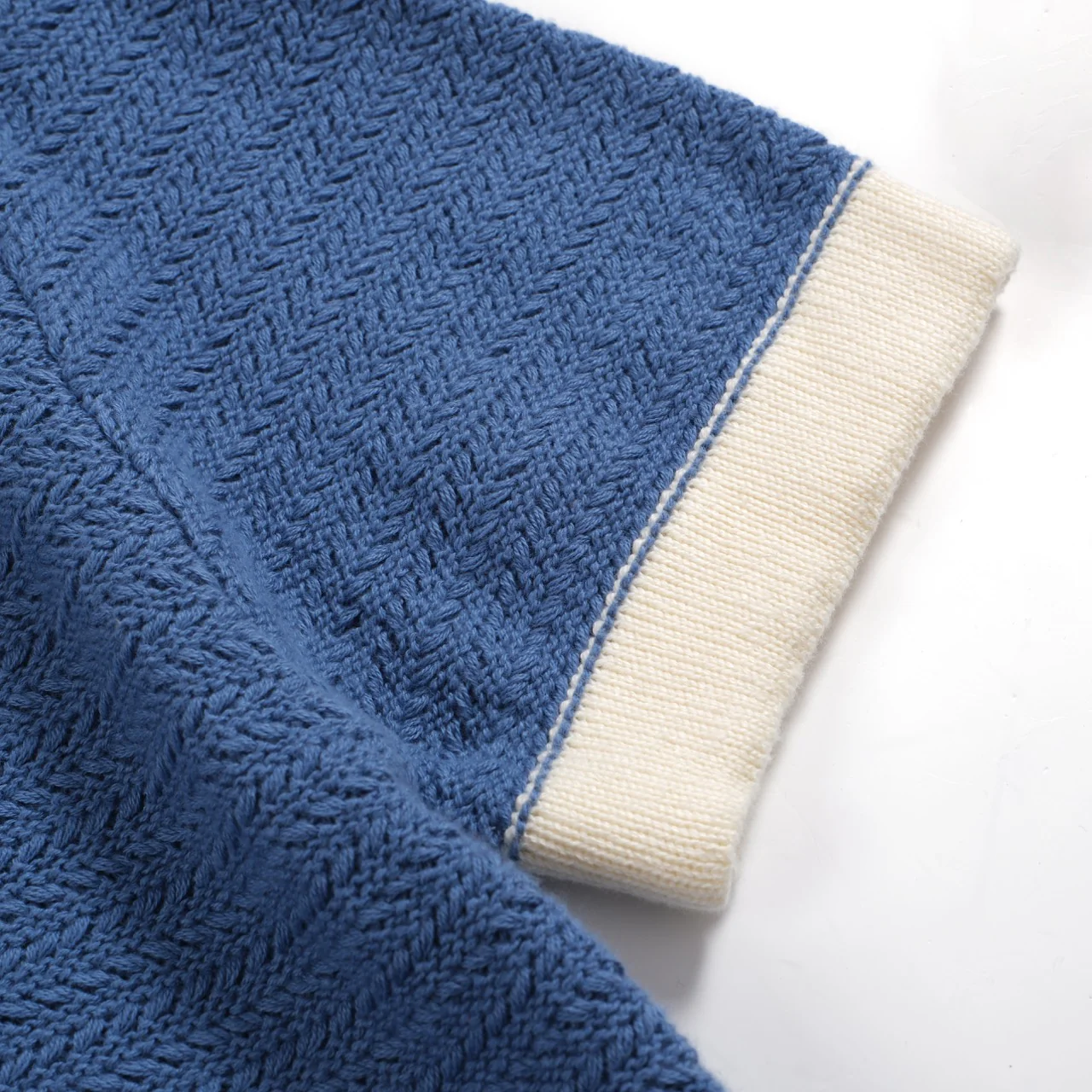 Men's 70s Knit Polo Shirt – Wide Collar Retro Short Sleeve in Navy Blue - Image 5
