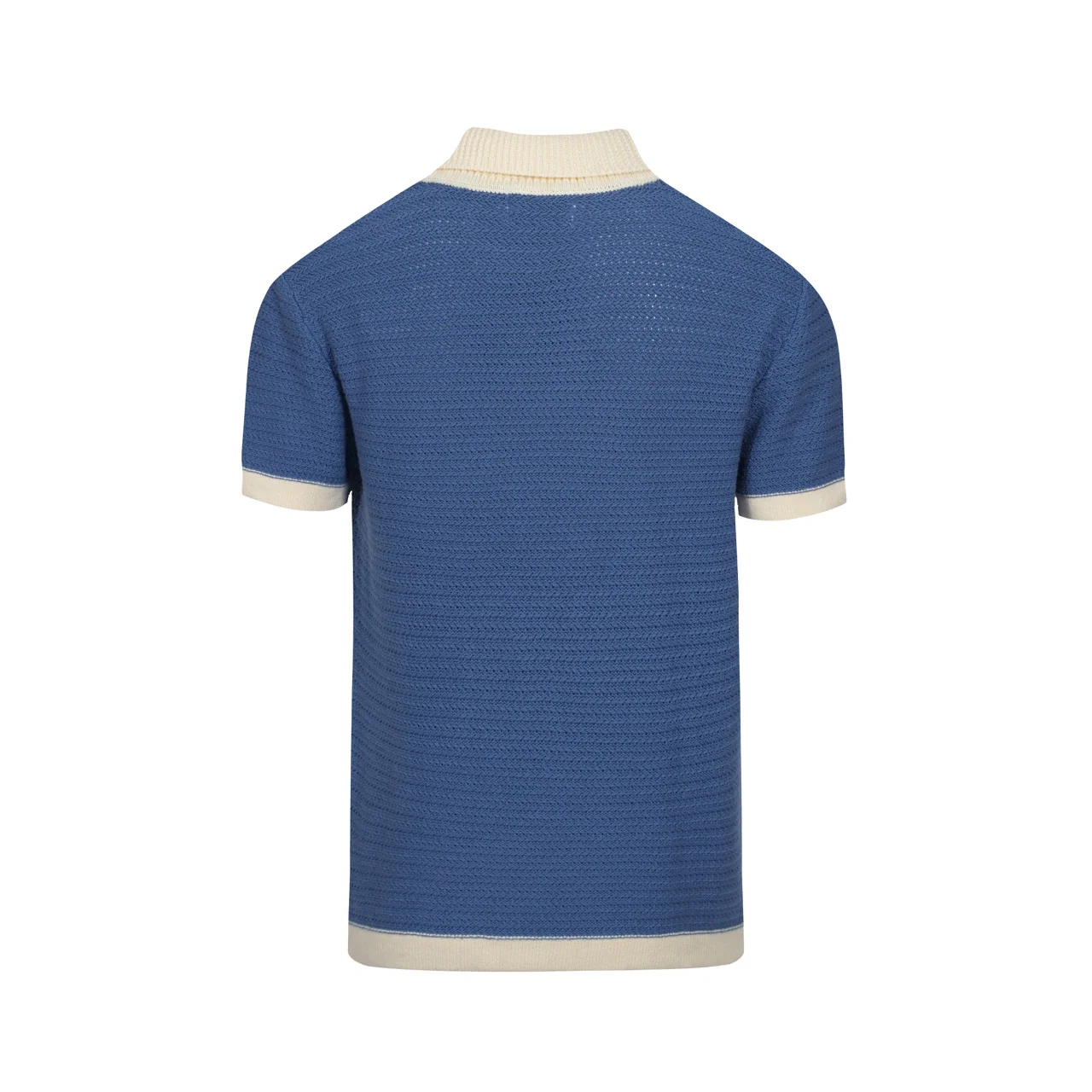 Men's 70s Knit Polo Shirt – Wide Collar Retro Short Sleeve in Navy Blue - Image 8