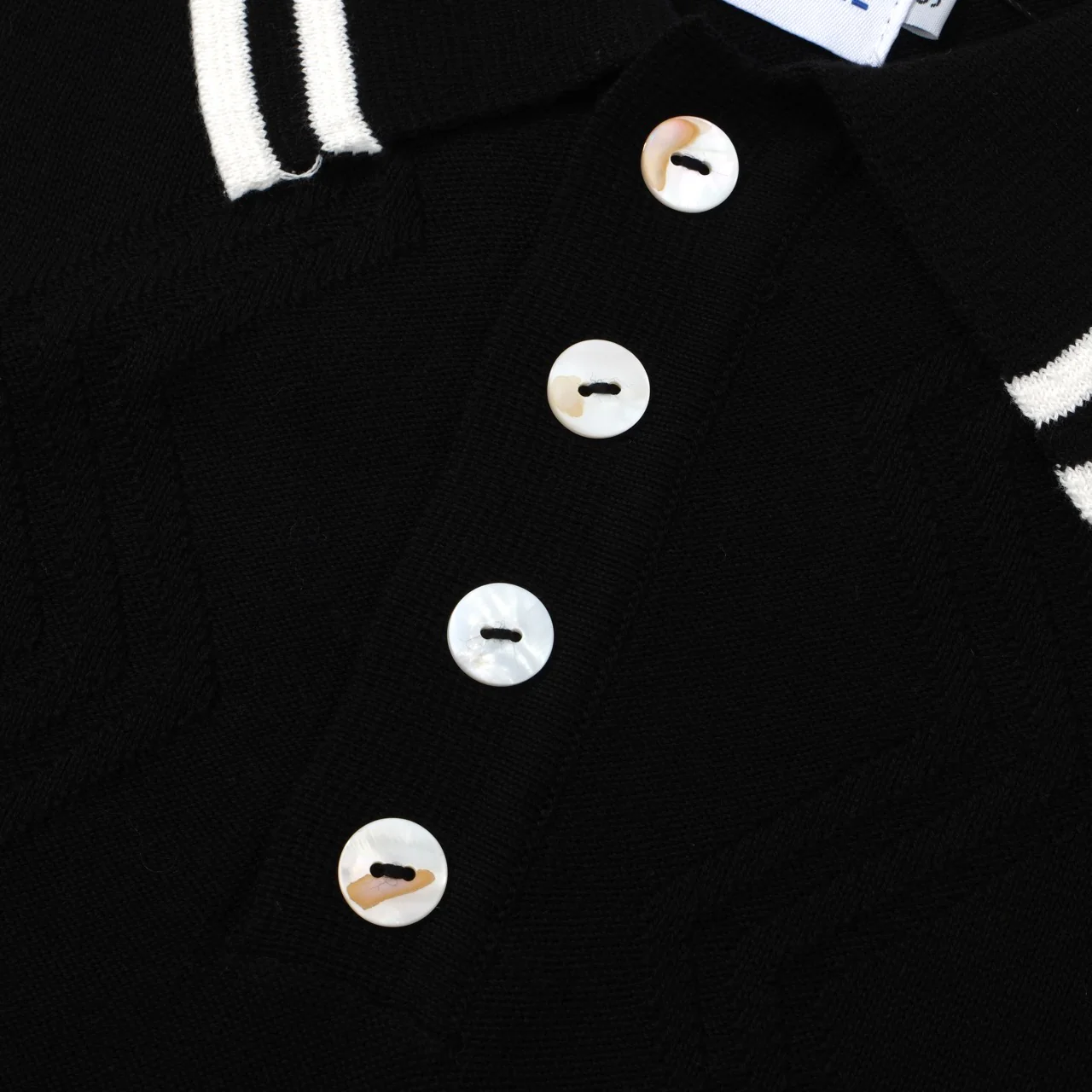 Men's Classic Black Cable Knit Polo – 60s Mod-Inspired Short Sleeve Shirt - Image 3