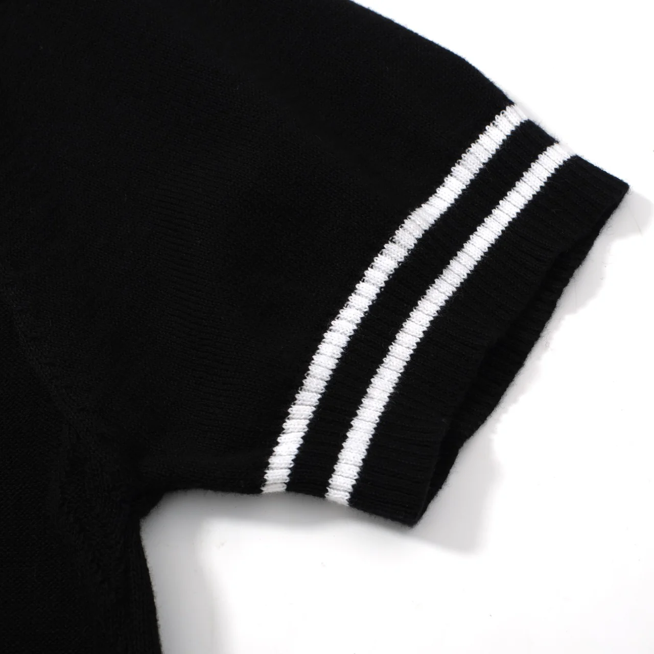 Men's Classic Black Cable Knit Polo – 60s Mod-Inspired Short Sleeve Shirt - Image 4