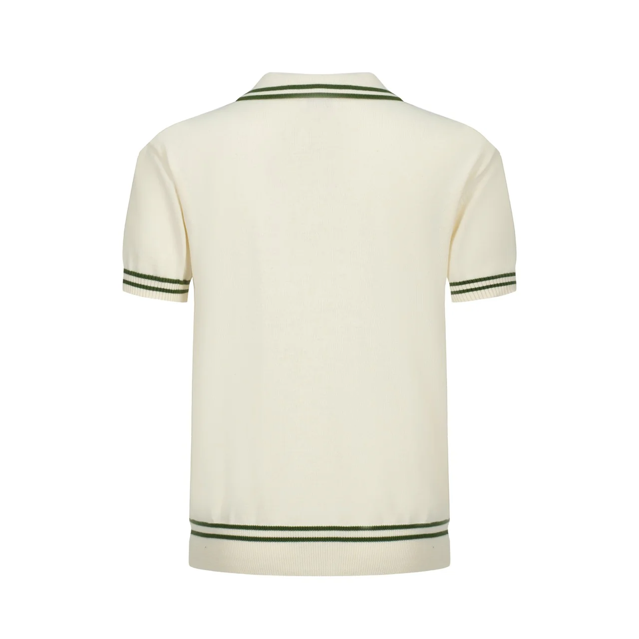 Men's Cream Knit Polo with Green Trim – 1960s Mod Vintage Style - Image 10