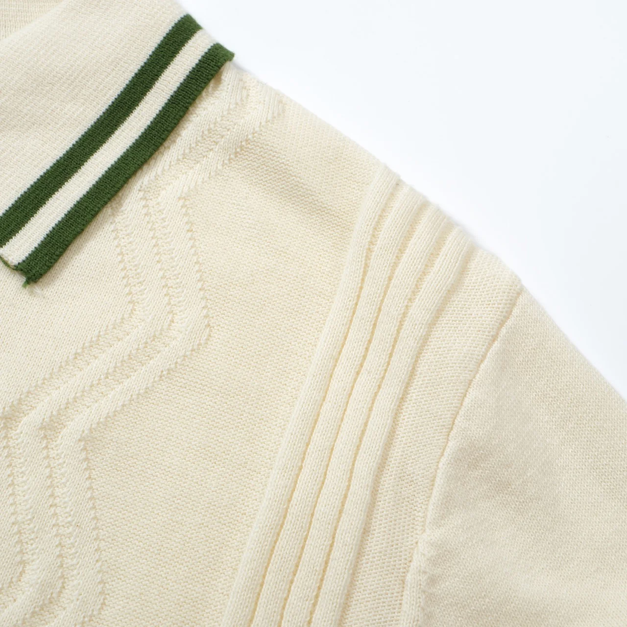 Men's Cream Knit Polo with Green Trim – 1960s Mod Vintage Style - Image 4