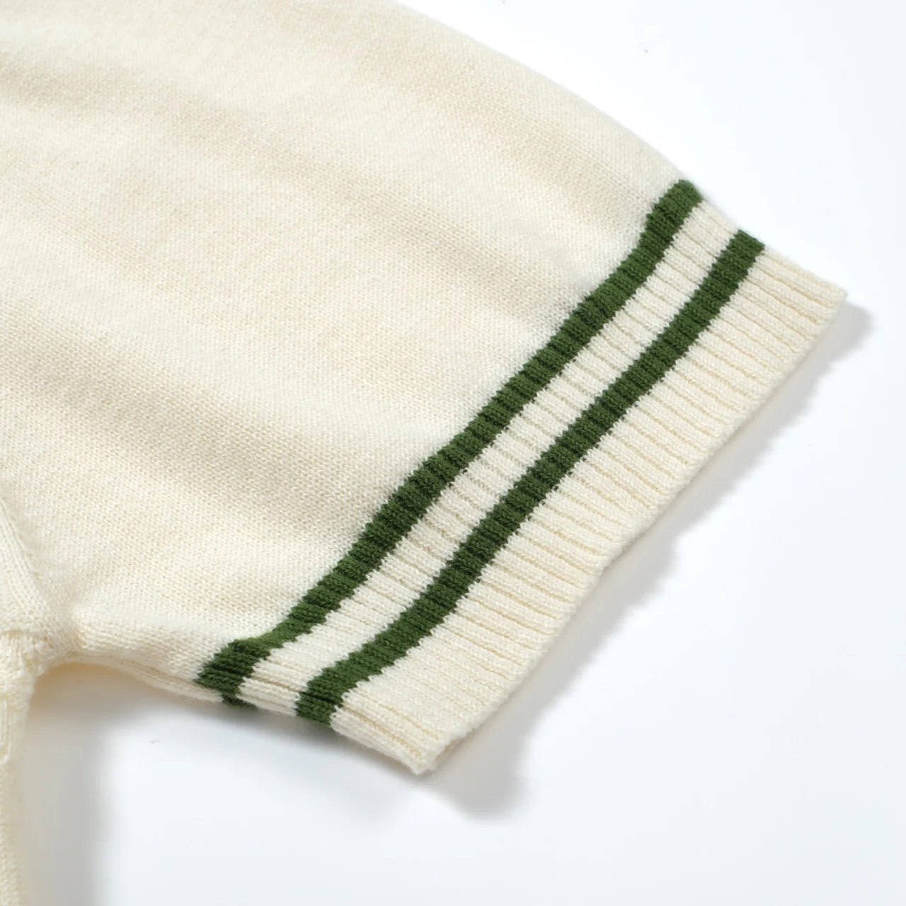 Men's Cream Knit Polo with Green Trim – 1960s Mod Vintage Style - Image 5