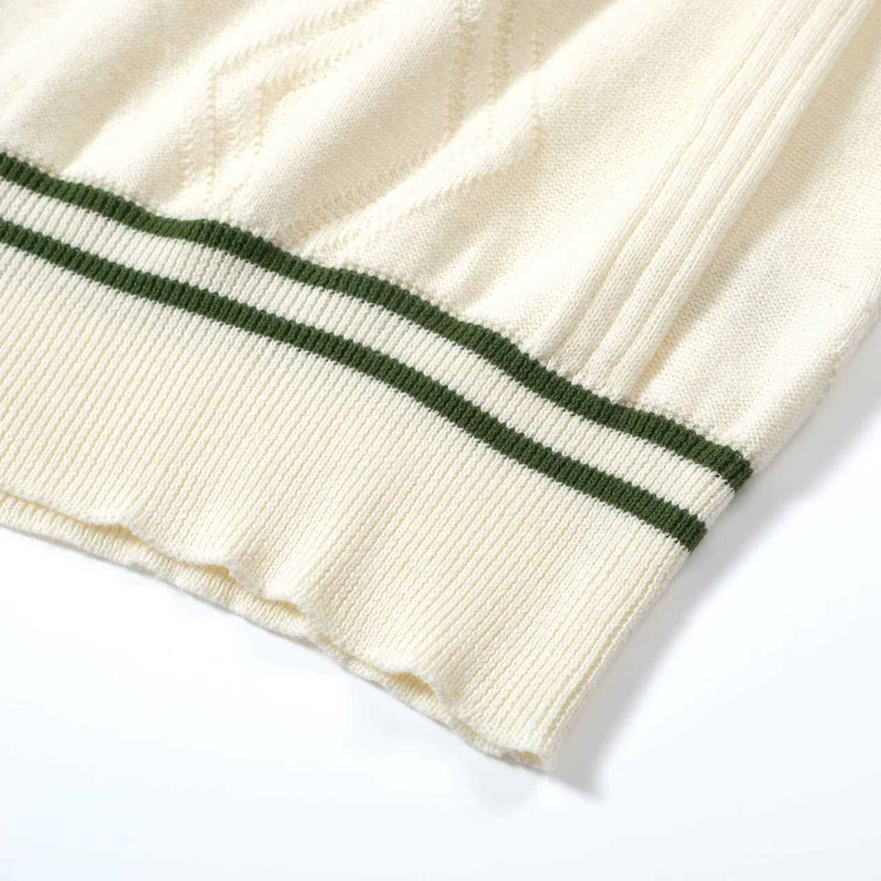 Men's Cream Knit Polo with Green Trim – 1960s Mod Vintage Style - Image 6