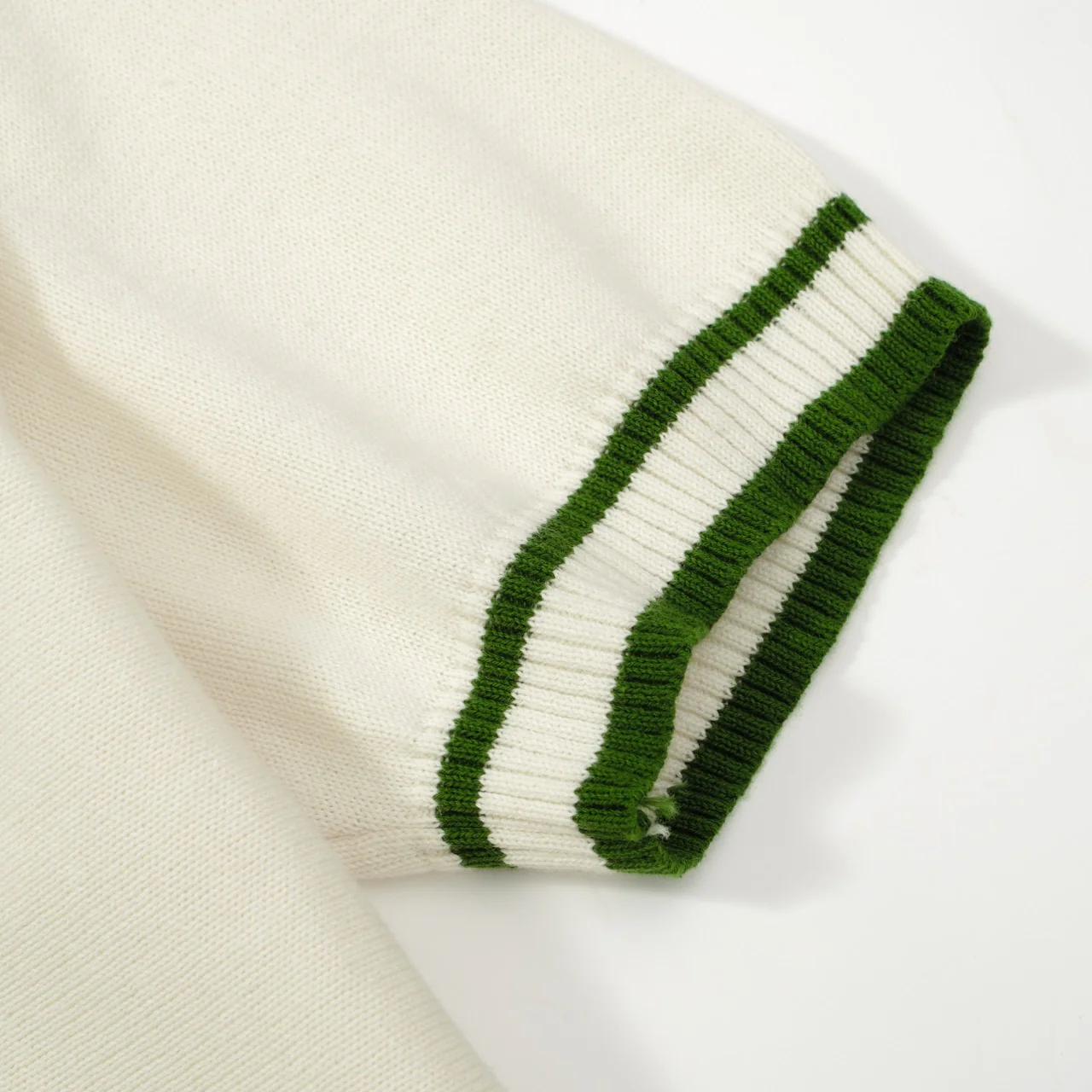 Men's Cream Knit Tee with Green Stripes – 1970s Mod Racing Style - Image 5
