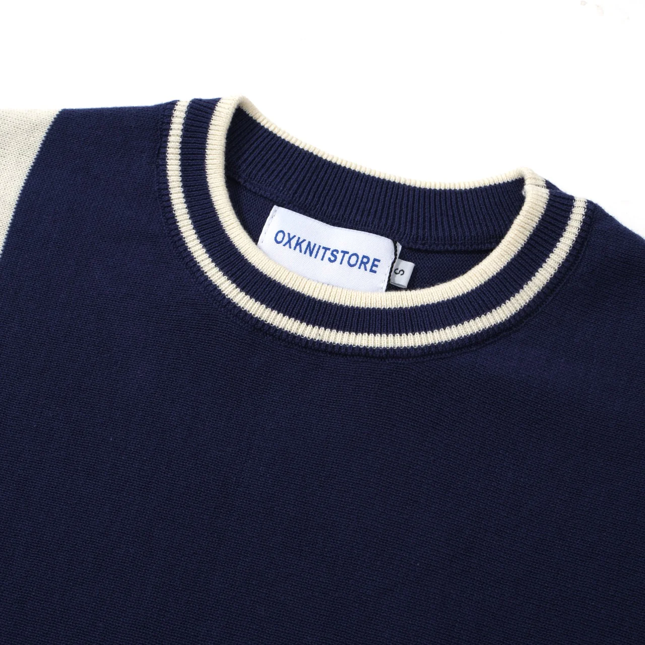 Men's Navy Knit Tee with White Stripes – 1970s Mod Vintage Style - Image 3