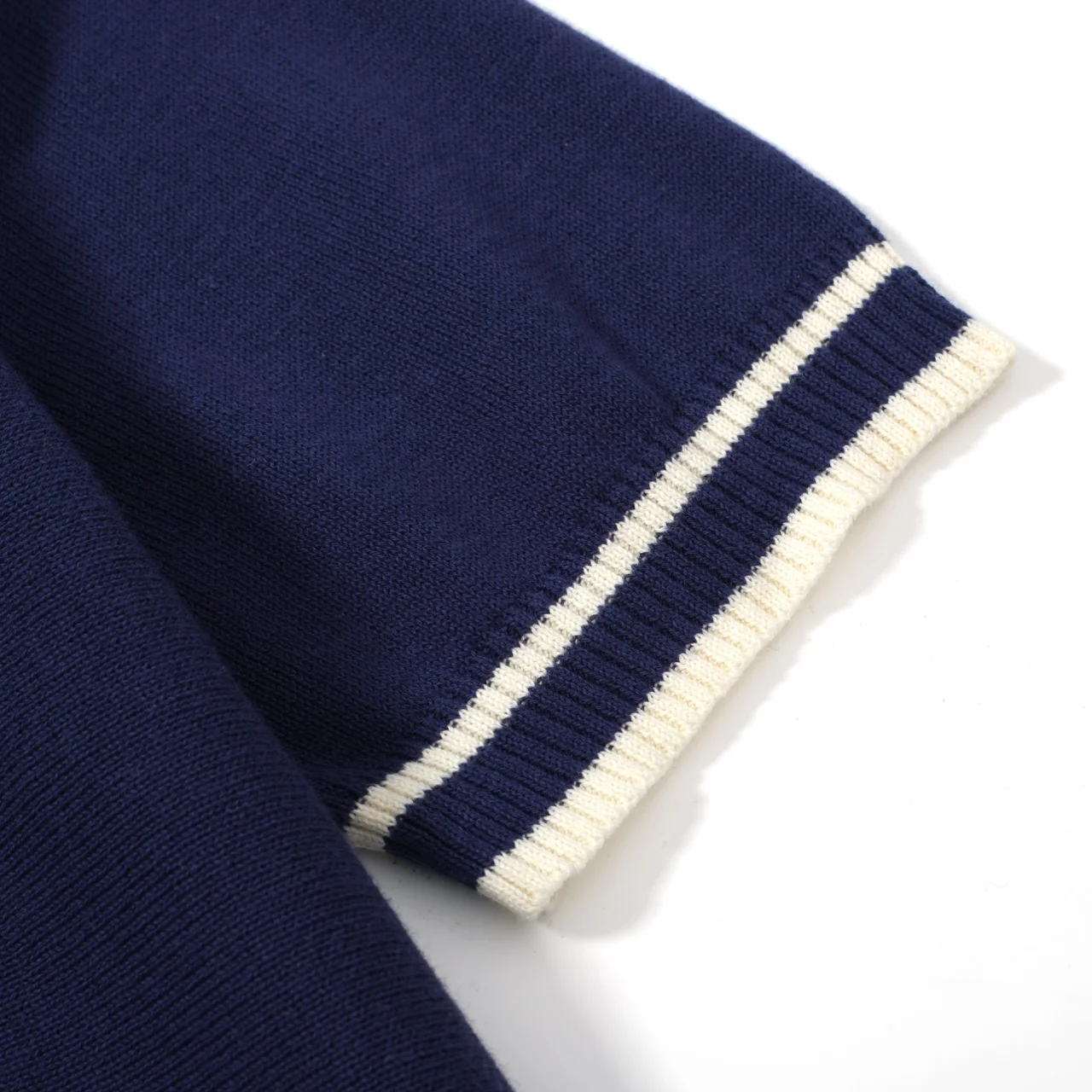 Men's Navy Knit Tee with White Stripes – 1970s Mod Vintage Style - Image 5