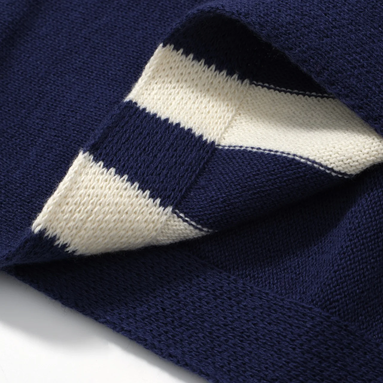 Men's Navy Knit Tee with White Stripes – 1970s Mod Vintage Style - Image 7