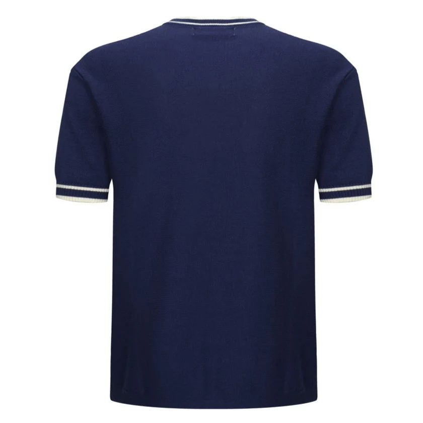 Men's Navy Knit Tee with White Stripes – 1970s Mod Vintage Style - Image 8
