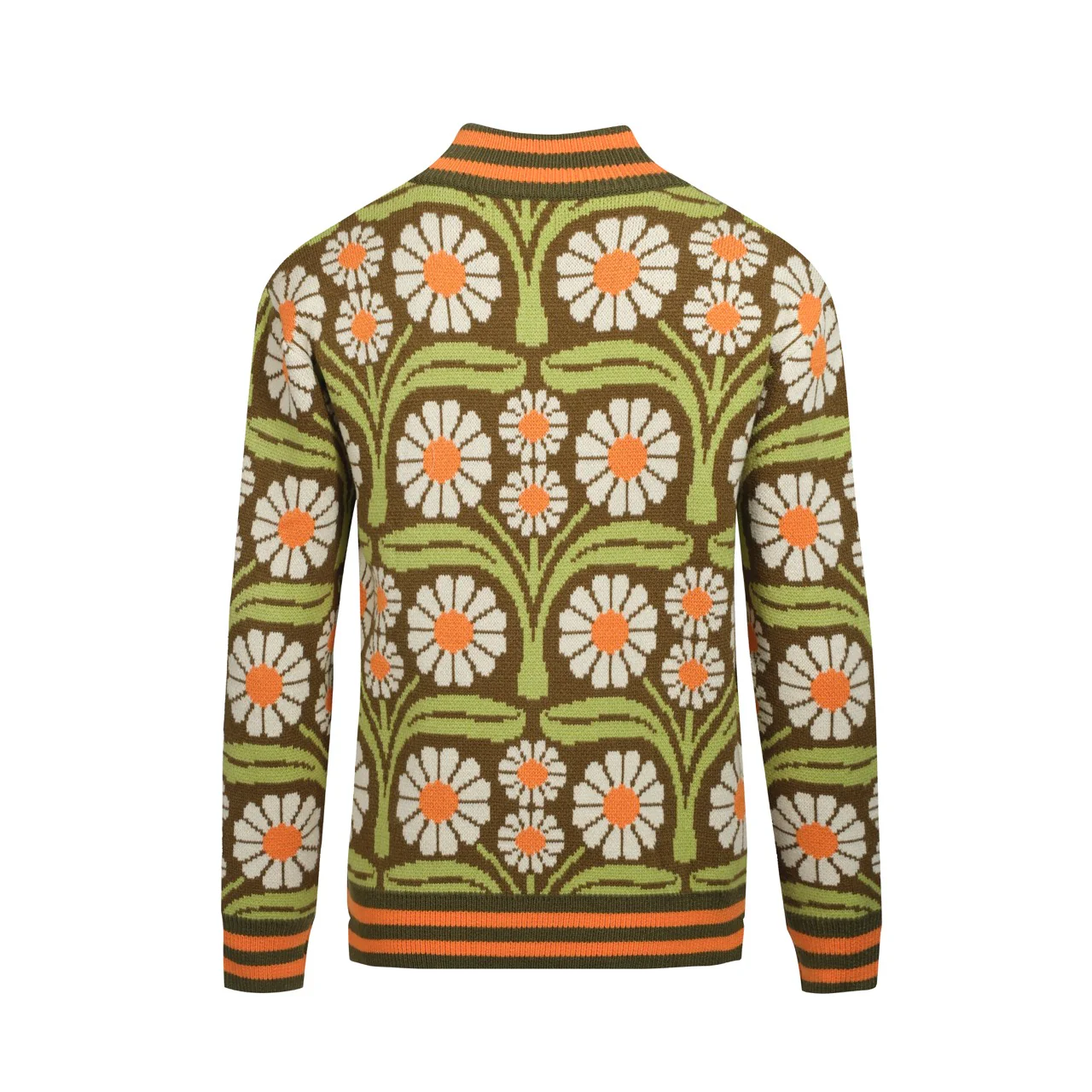 Men's Olive Green Daisy Zip-Up Knit Cardigan - Image 3