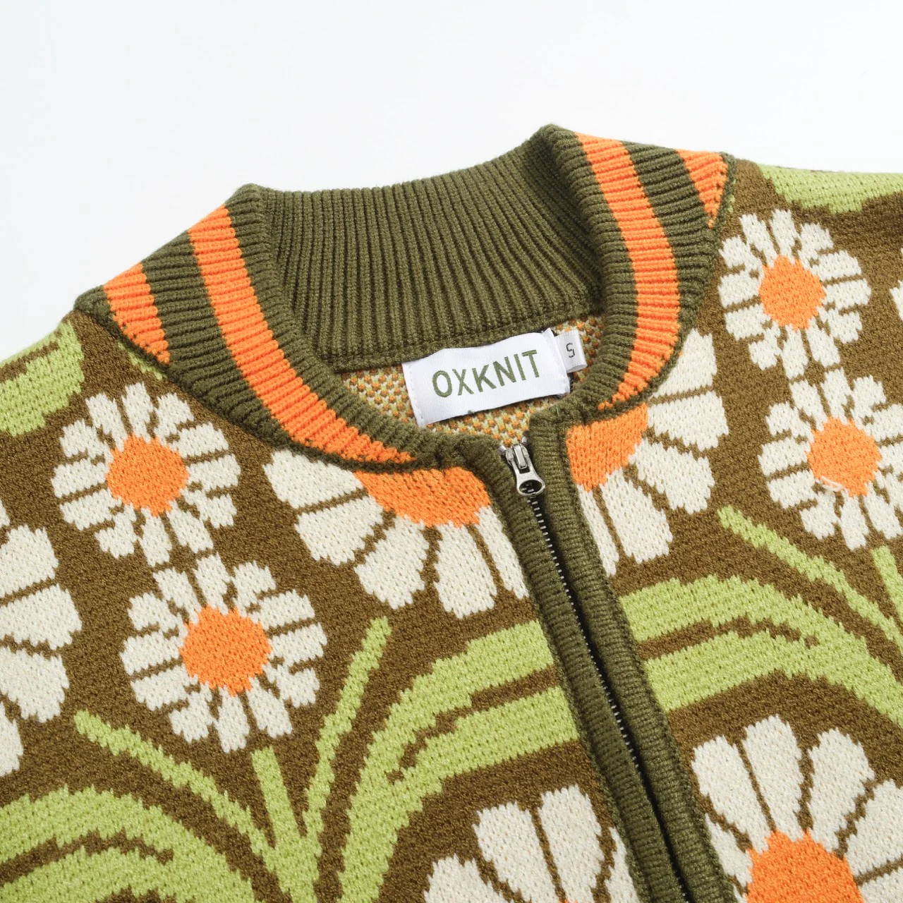 Men's Olive Green Daisy Zip-Up Knit Cardigan - Image 4