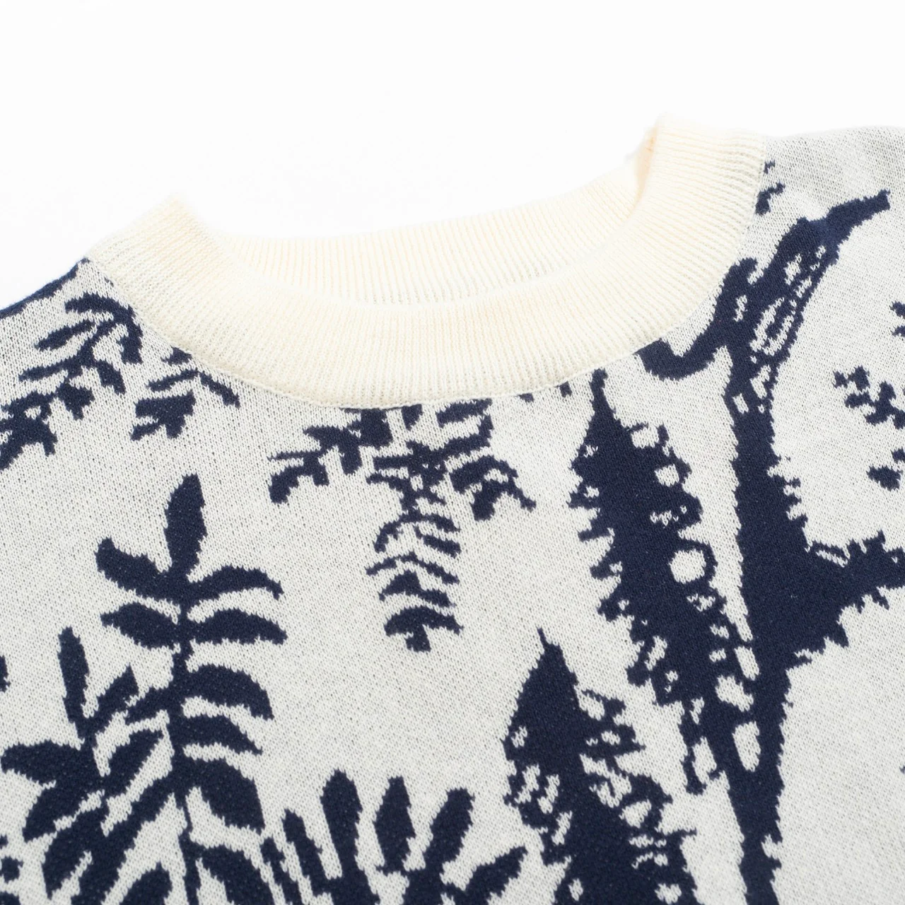 Men's Scenic Pastoral Knit Tee – Blue & Cream Vintage Nature Graphic Shirt - Image 4