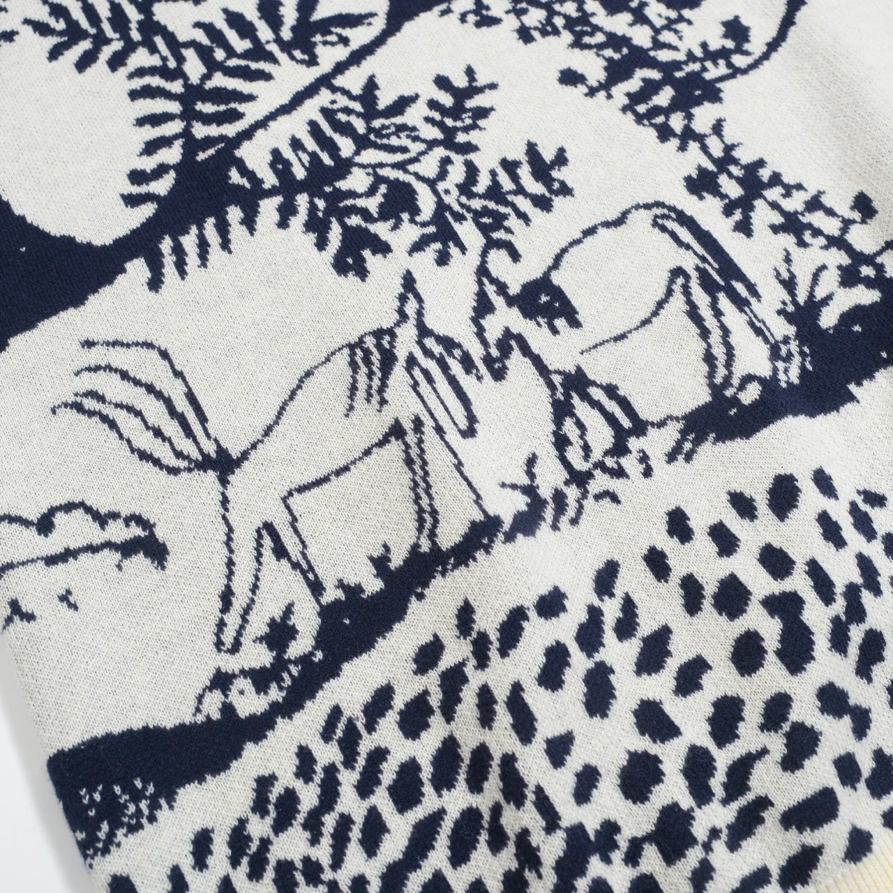 Men's Scenic Pastoral Knit Tee – Blue & Cream Vintage Nature Graphic Shirt - Image 7