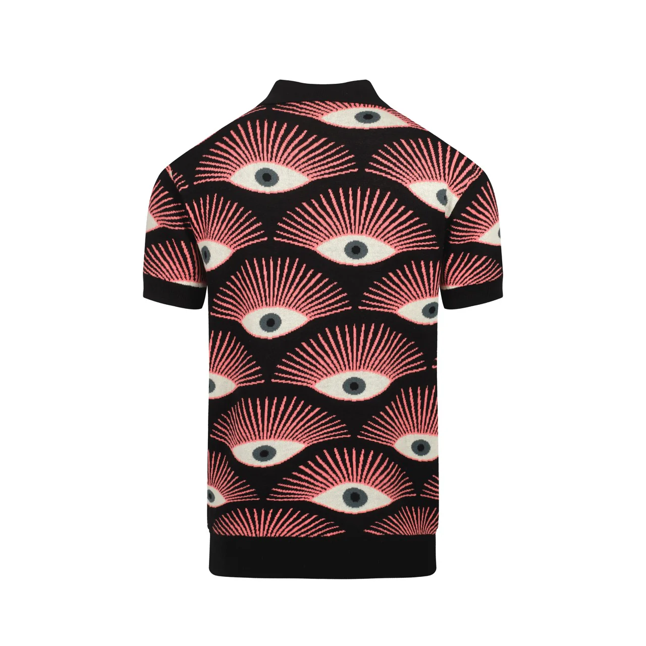 Men's Psychedelic Eye Knit Shirt – Black Button-Up with All-Seeing Graphic Print - designed by Carrie Cantwell - Image 3
