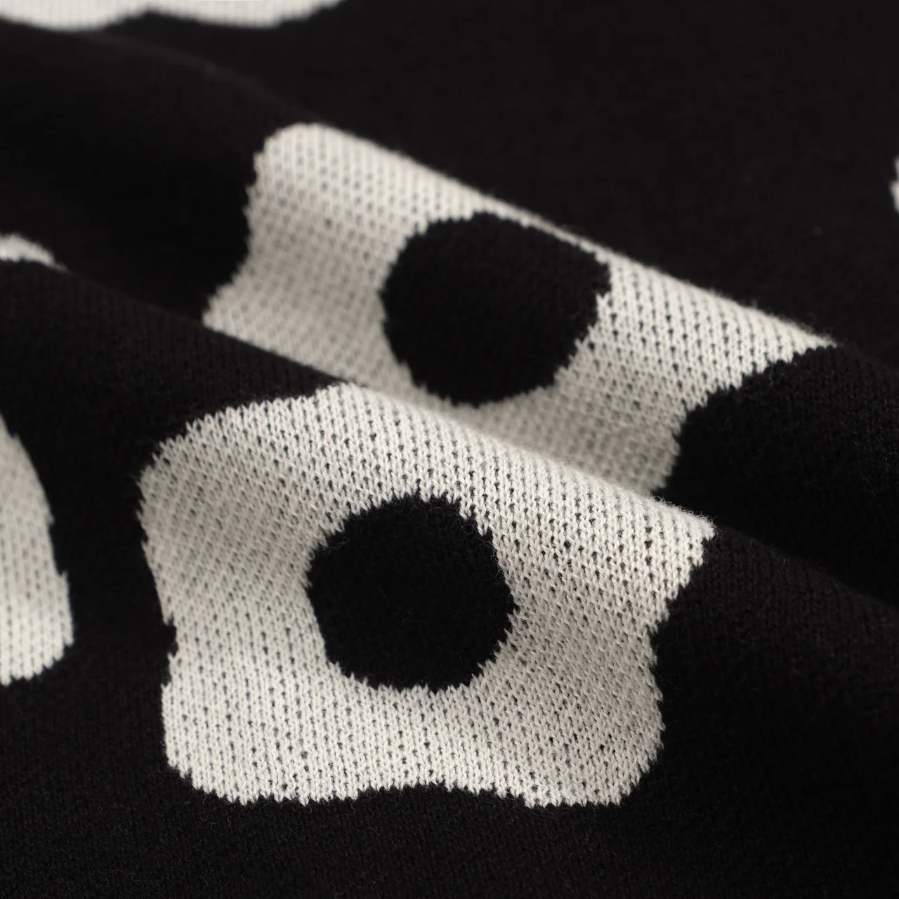 Men's Black & Cream Retro Flower Knit Polo – 60s Mod Button-Up Shirt - Image 2
