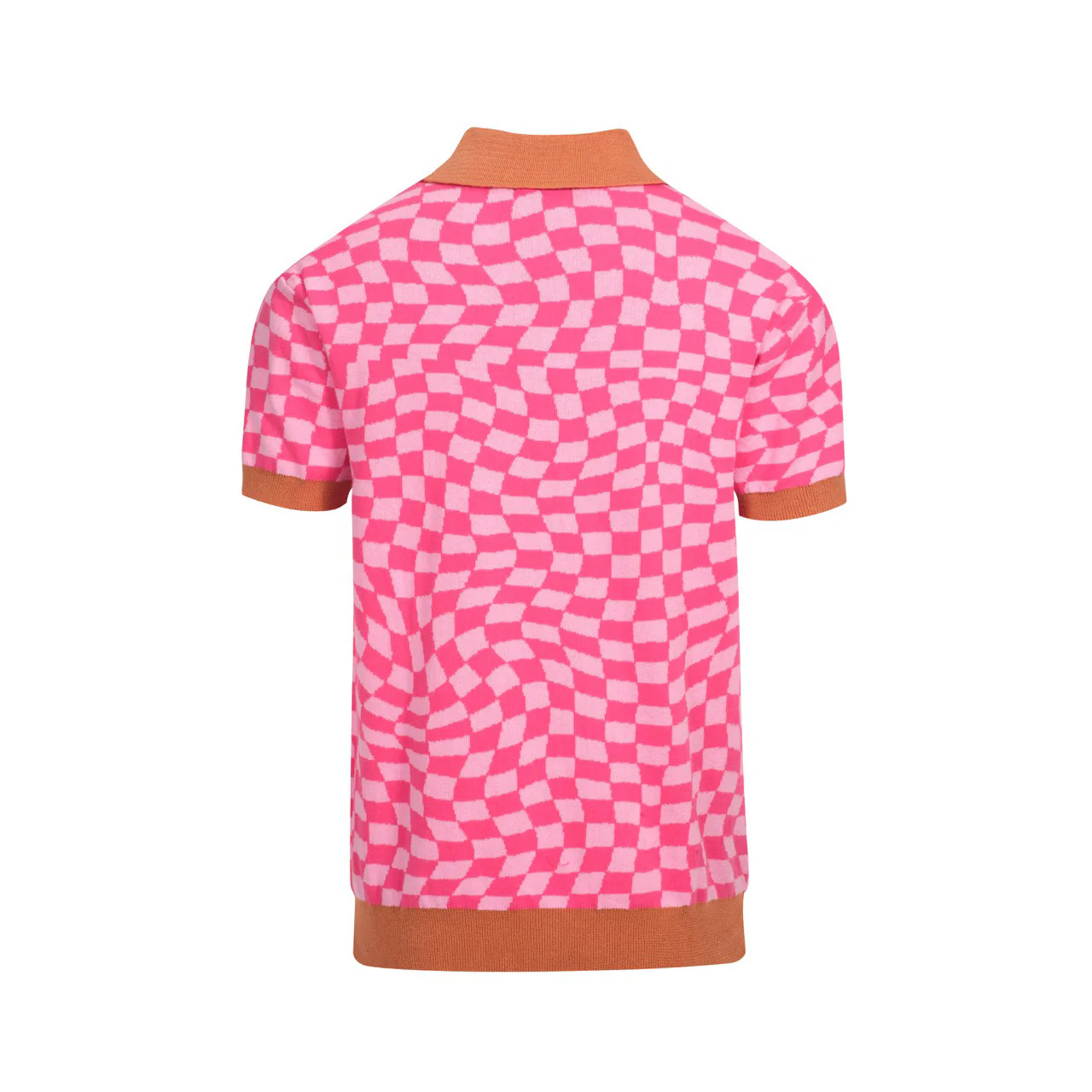 Men's Retro Knit Polo – Vintage Pink Checkerboard with Leopard Graphic - Image 10