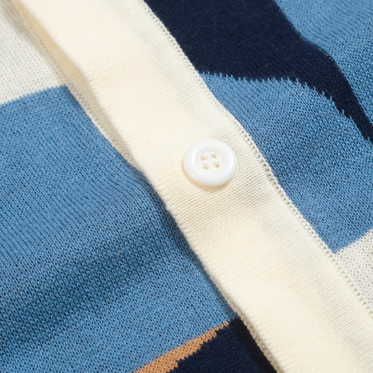 Men's Retro Knit Shirt – Vintage Blue Geometric Button-Up Polo - Image 5