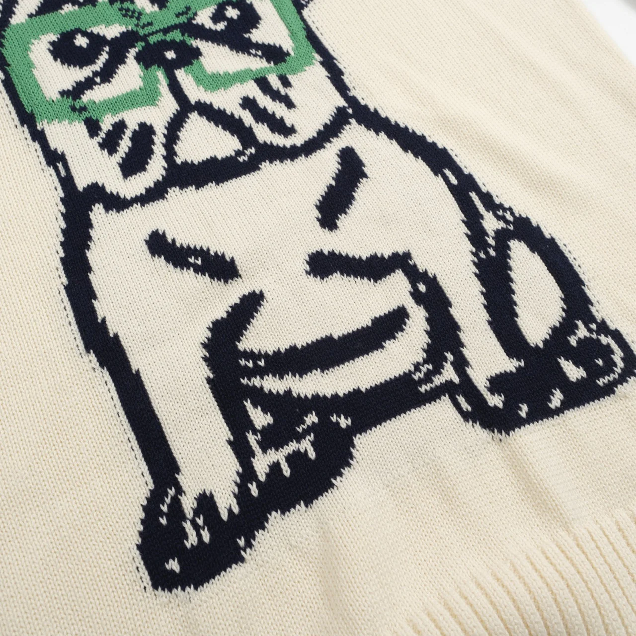 Men’s Retro Knit Sweater – Vintage Cream Pullover with French Bulldog & Glasses Graphic - Image 5