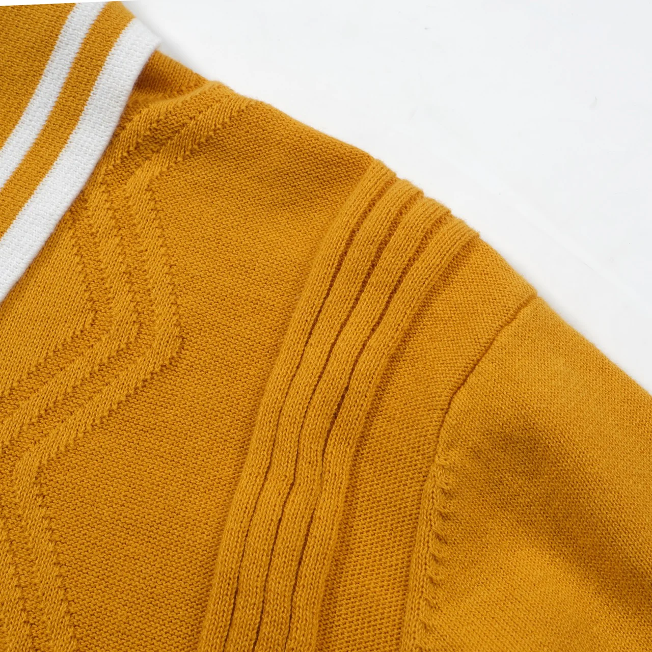 Men's Retro Yellow Textured Knit Polo – 60s Mod Short Sleeve Shirt - Image 3
