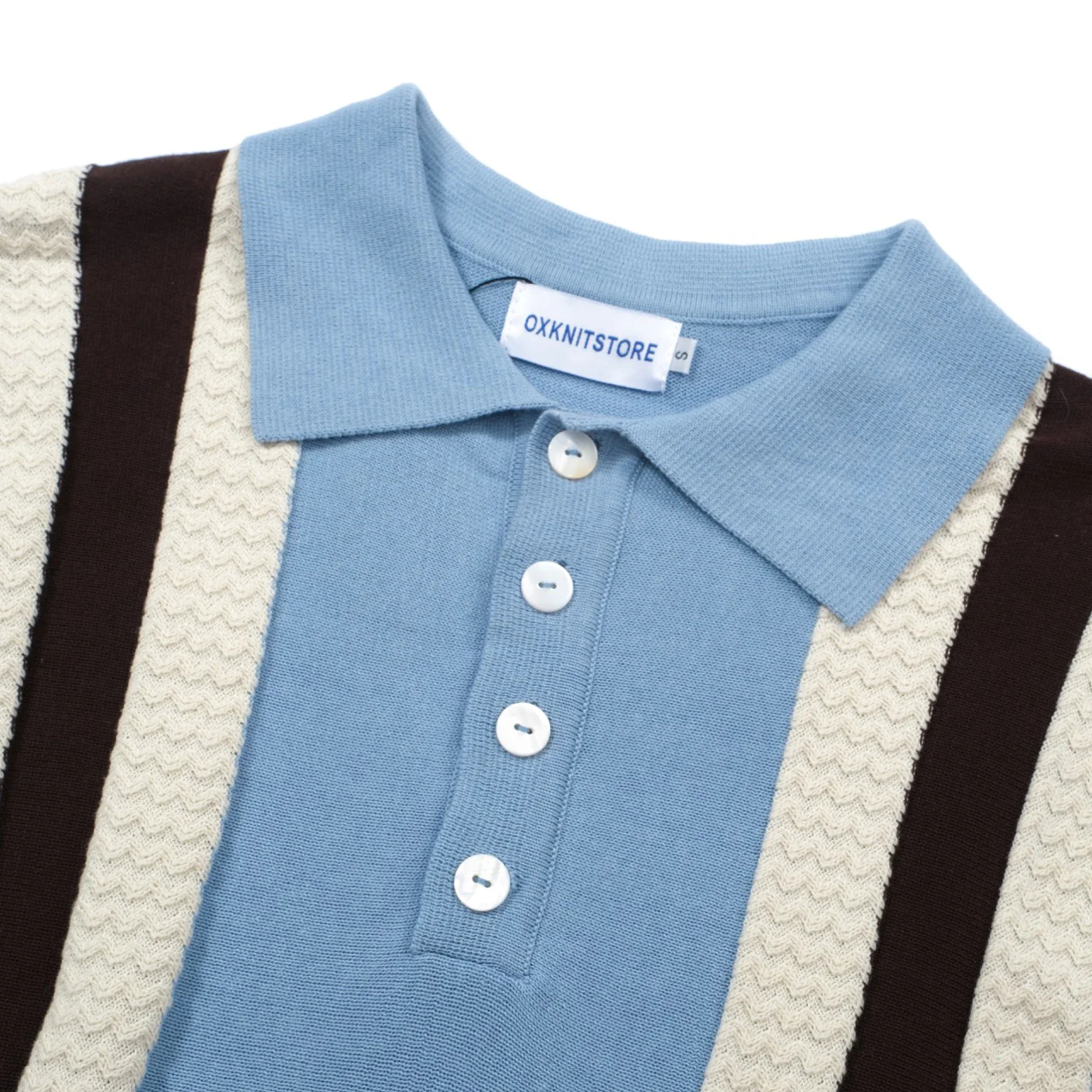 Men's Sky Blue Mod Stripe Knit Polo – 60s Vintage Short Sleeve Shirt - Image 3